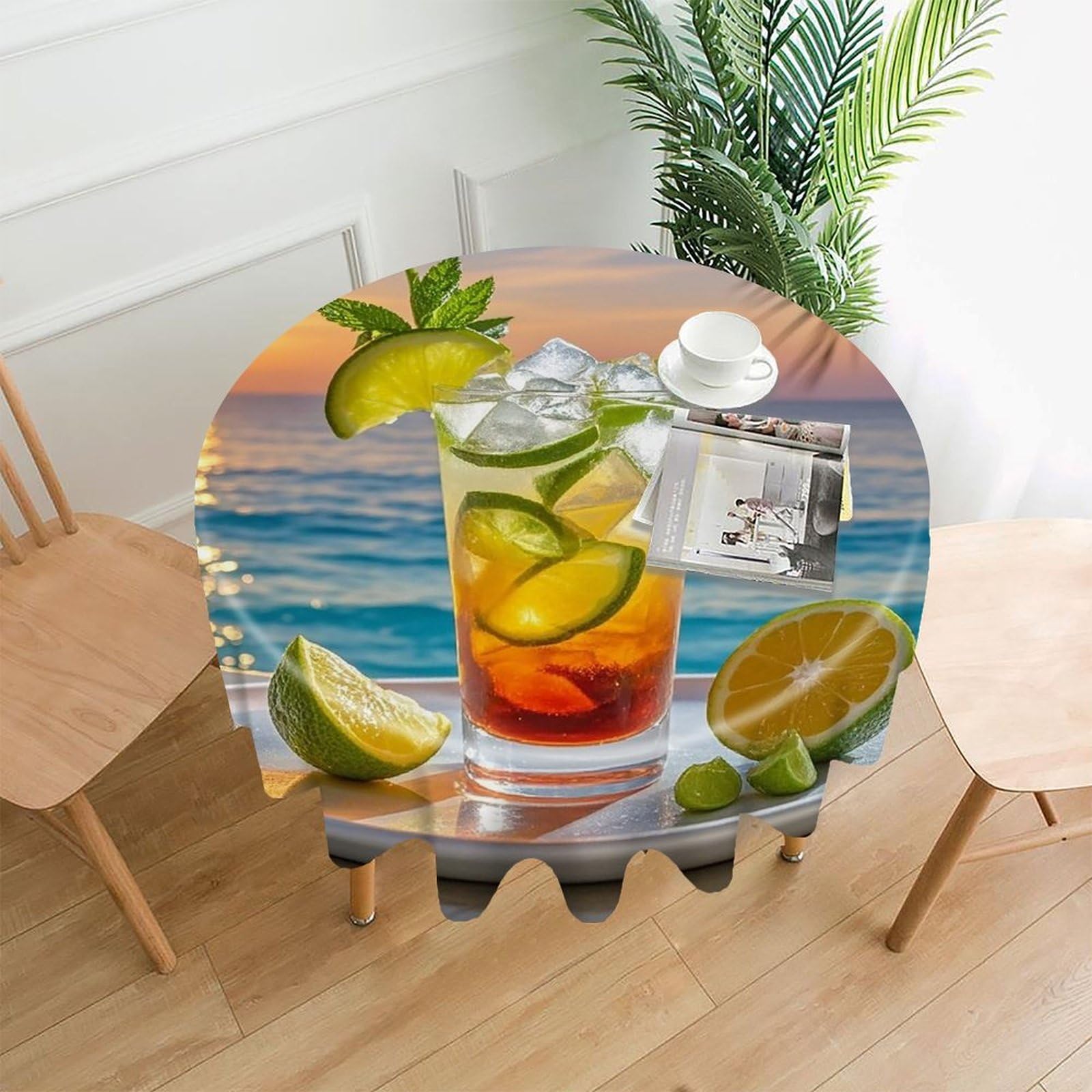 LZQPOEAS Summer Seaside Sunset Tablecloth Decorative Round Table Cloth Wrinkle Resistant Round Tablecloth Washable Circle Table Cover for Kitchen Dining Party Wedding Camping 60 Inch