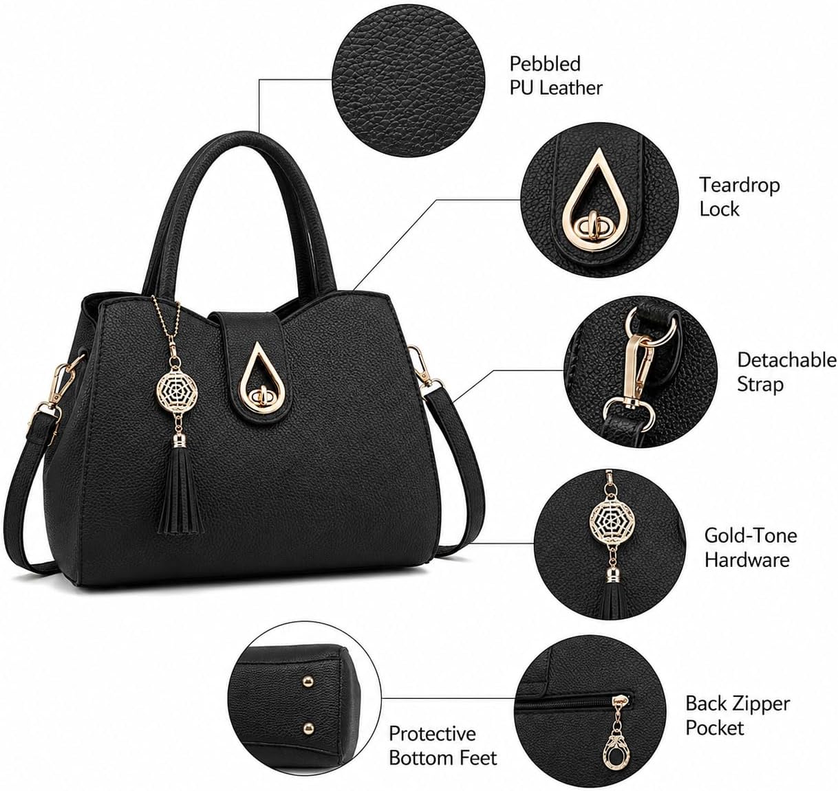 Pahajim Satchel Handbag for Women PU Leather Shoulder Crossbody Bag image 4