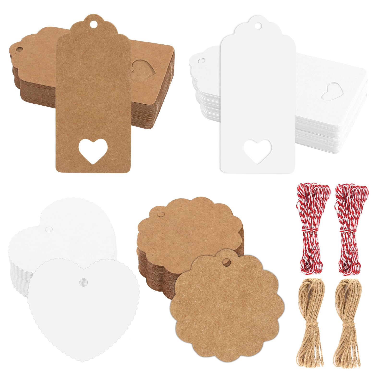 400 Stück Geschenkanhänger Kraftpapier, Kraftpapier Anhänger Papier, Anhänger Papier mit Schnur, Anhänger für Hochzeitsdekoration, Weihnachten, Geschenkverpackung, Handwerk (Braun, Weiß)