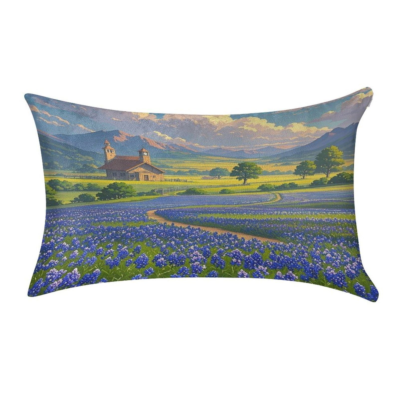 FekiLoot Texas Bluebonnets Scenery Pillow Covers Luxury Velvet Oblong Pillowcases Rectangular Throw Pillows Case Decorative Velvet Cushion Covers Ultra Soft Lumbar Pillow Shells 12 X 20 in