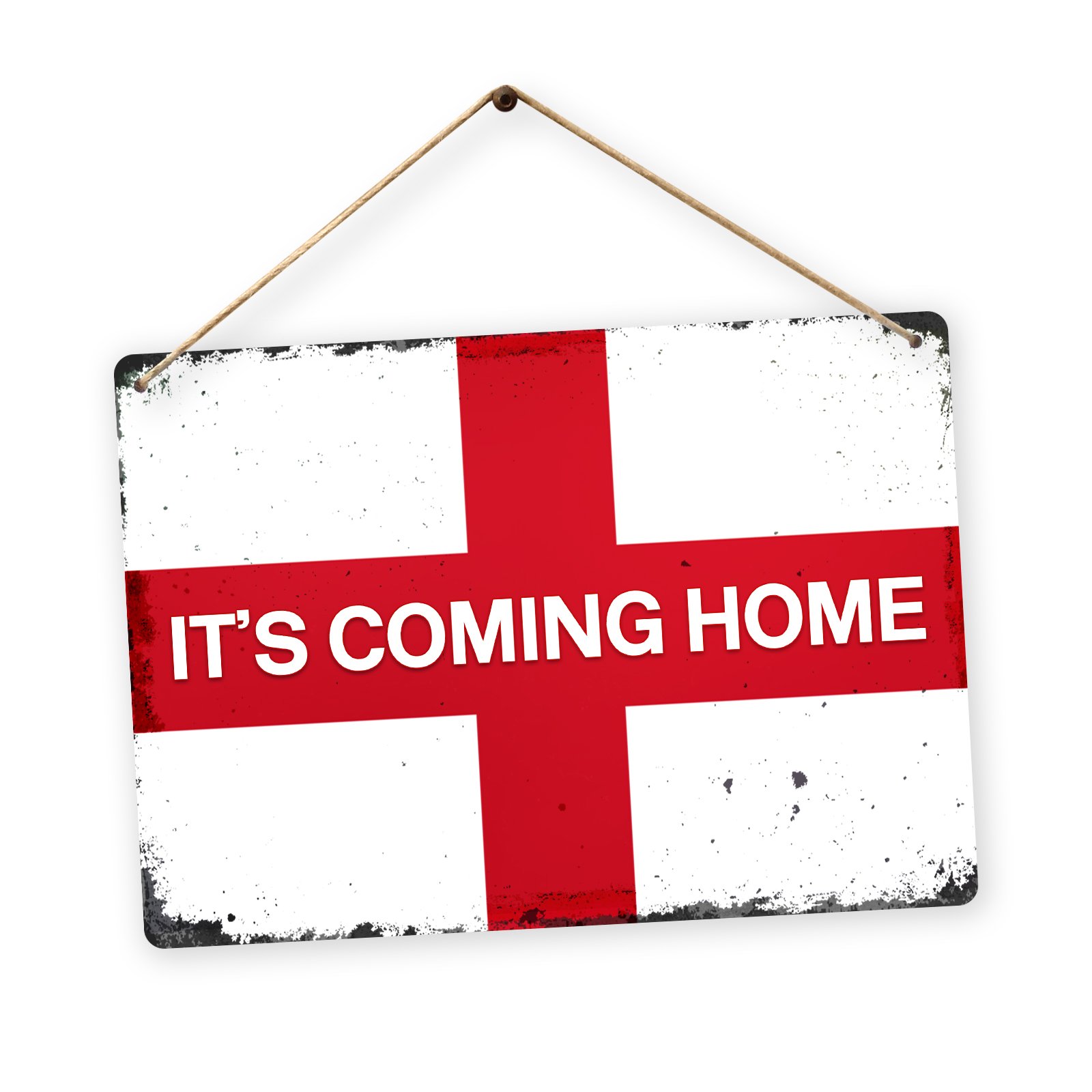 WTF | Worn English Flag - It's Coming Home | Twine - Metal Wall Sign Plaque Custom Name