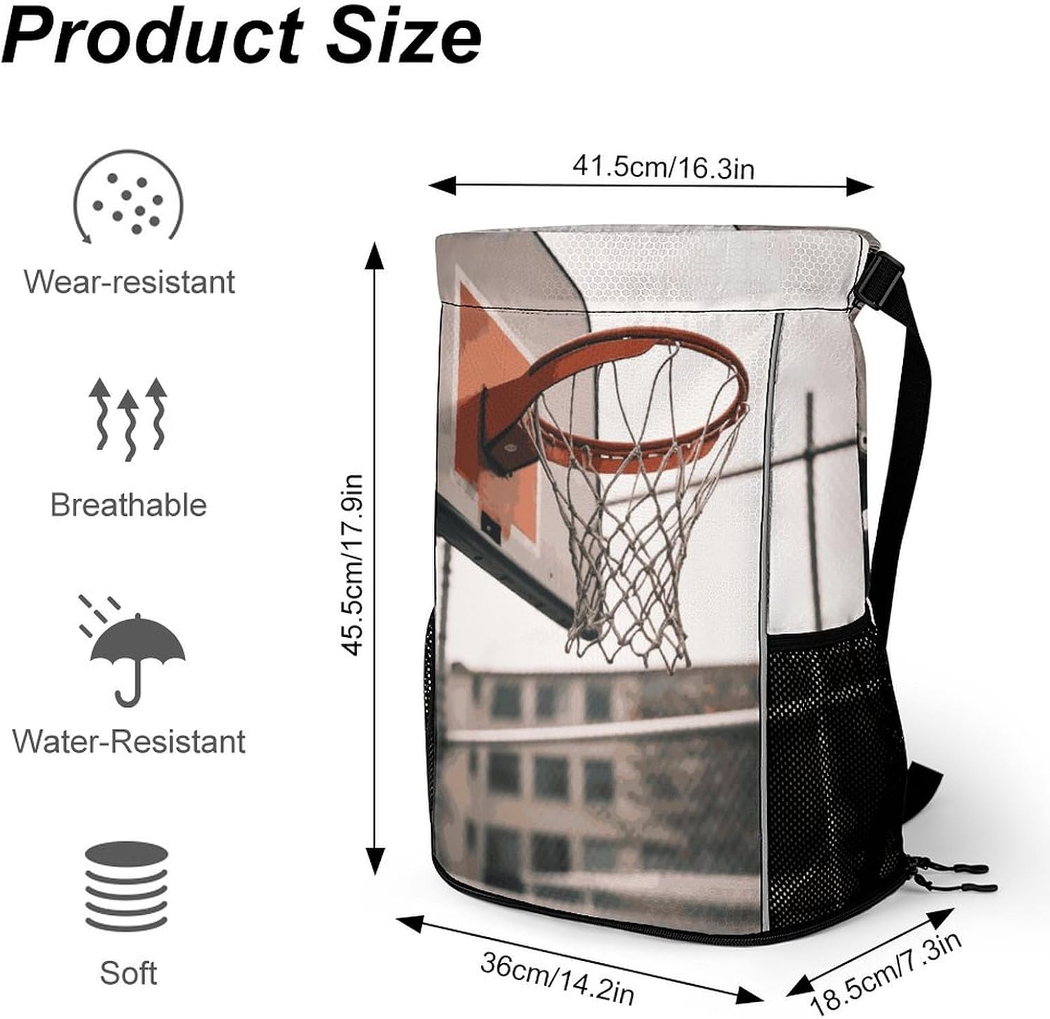 Basketball Shot Drawstring Backpack with Shoes Compartment Sports Cinch Sack Beach Swim Gym Bag Durable Water Resistant Drawstring Bag for Men Women
