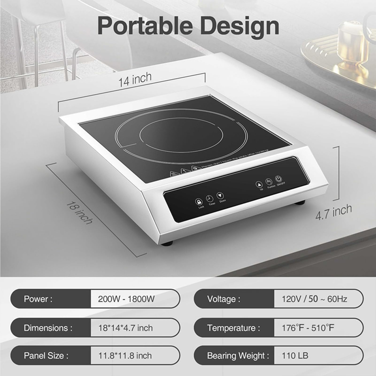 Trangle De Cuisson à Induction, 3500w Portable Electric Induction Hobs Avec Une Capacité De Charge Et Un Verrouillage De Sécurité De 110 Lb, 9 Niveaux De Puissance, Contrôle Tactile Et Minuterie