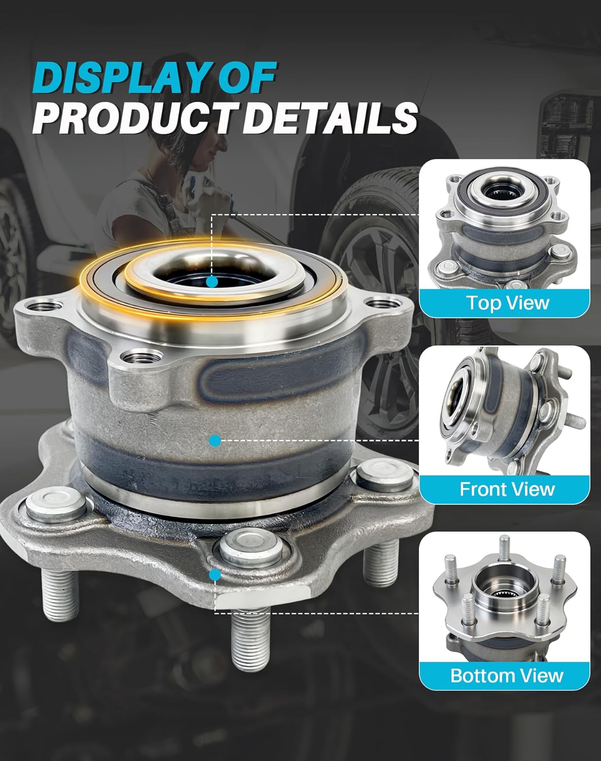 2 Pcs 512408 AWD Only Rear Wheel Hub Bearing Assembly Compatible with Nissan Murano 2009 2010 2011 2012 2013 2014, 5 Lugs