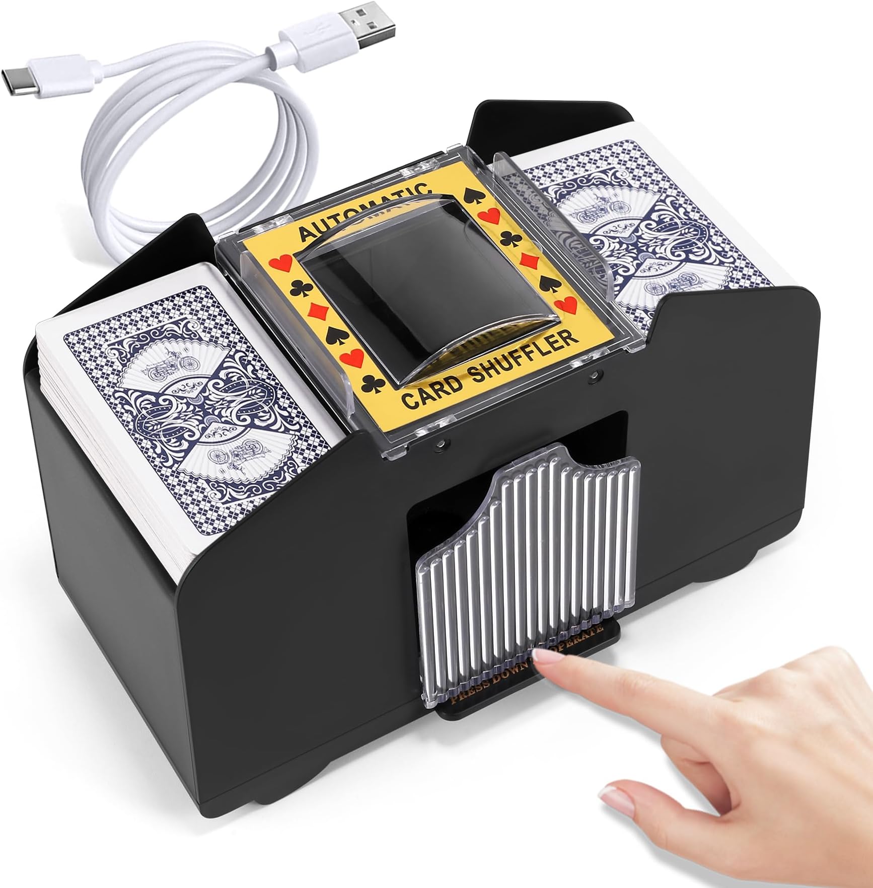 Card Shuffler 4 Deck Automatic, USB-Power & Battery-Operated Electric Shuffler Machine, Playing Card Shuffler for UNO,Poker,Home Card Games
