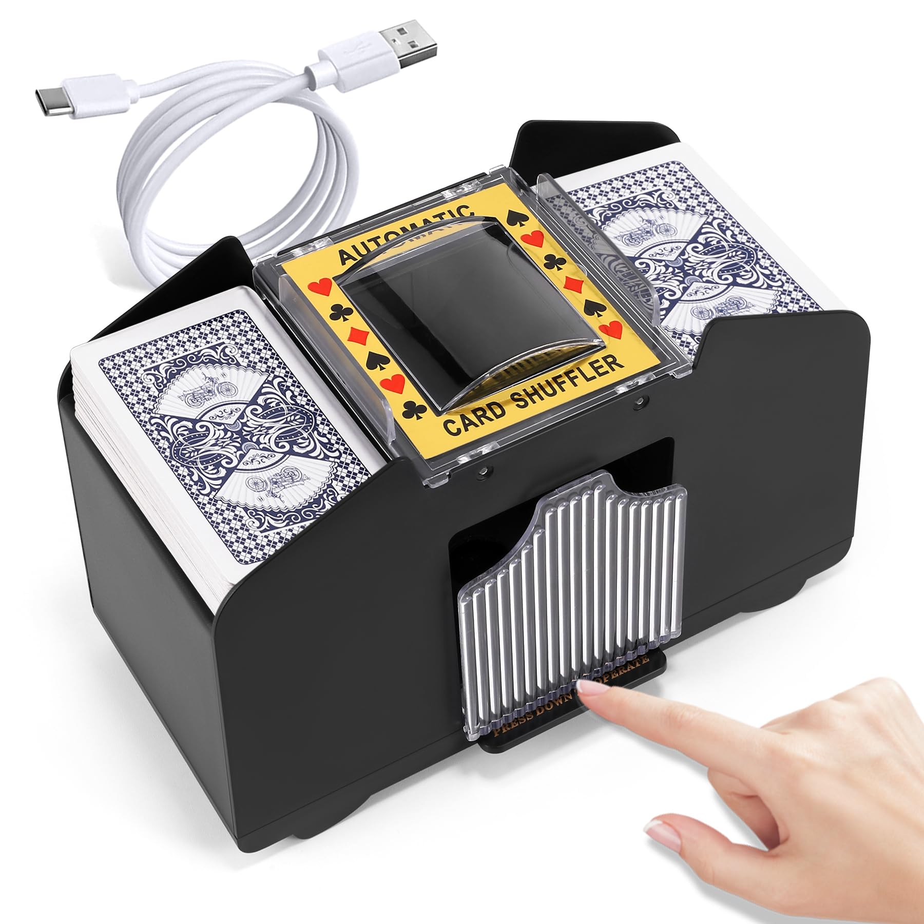 Card Shuffler 4 Deck Automatic, USB-Power & Battery-Operated Electric Shuffler Machine, Playing Card Shuffler for UNO,Poker,Home Card Games