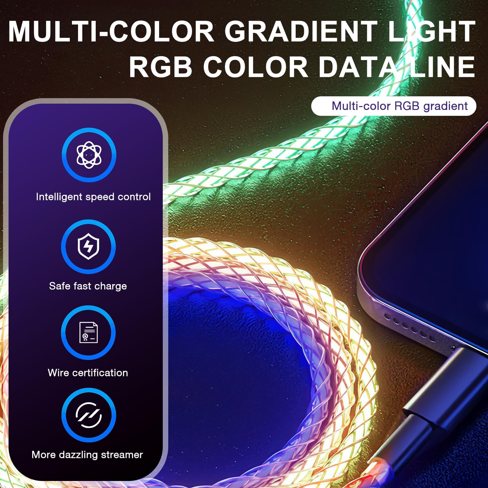 Cavo USB-C A USB-C Luminoso RGB 100 Cm, Ricarica Rapida PD 66W E Trasferimento Dati, Cavo Led Colorato Per Dispositivi Type-C, Morbido TPE