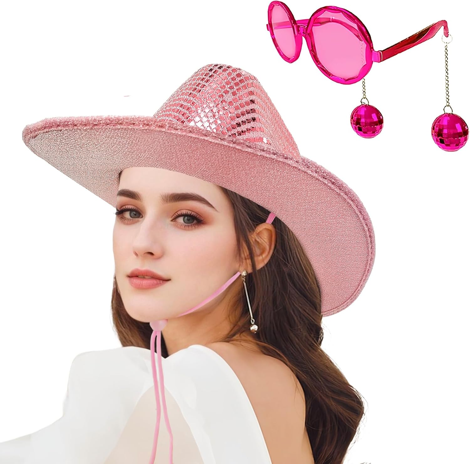 Disco Ball Western Cowboy Hat with Disco Sunglass, Sparkly Mirrored Cowgirl Hat for Women Men Costume Cosplay Party