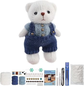 Lewhoo Bear Knitting Kit, All-1 DIY Amigurumi Bear Kit with Wool for Adults