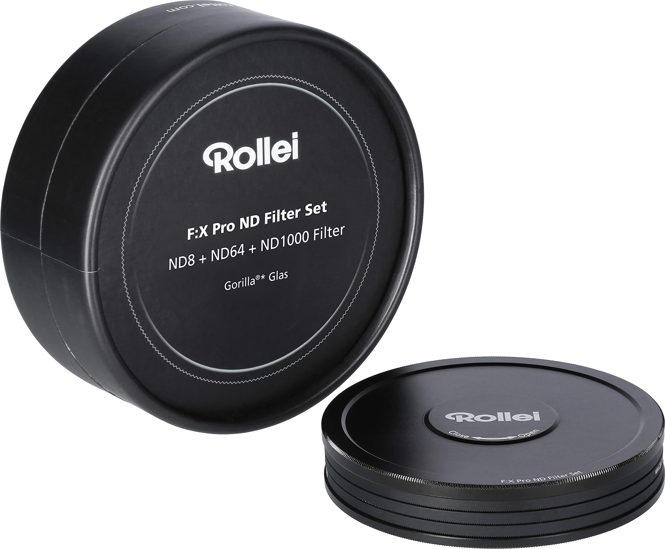 Rollei Camera Lens Grey Filter Set Composto da 1x ND 8, ND 64 e ND 1000 Filtri in Vetro Gorilla con Anello in Titanio per Lunghe Esposizioni con Copertura in Alluminio