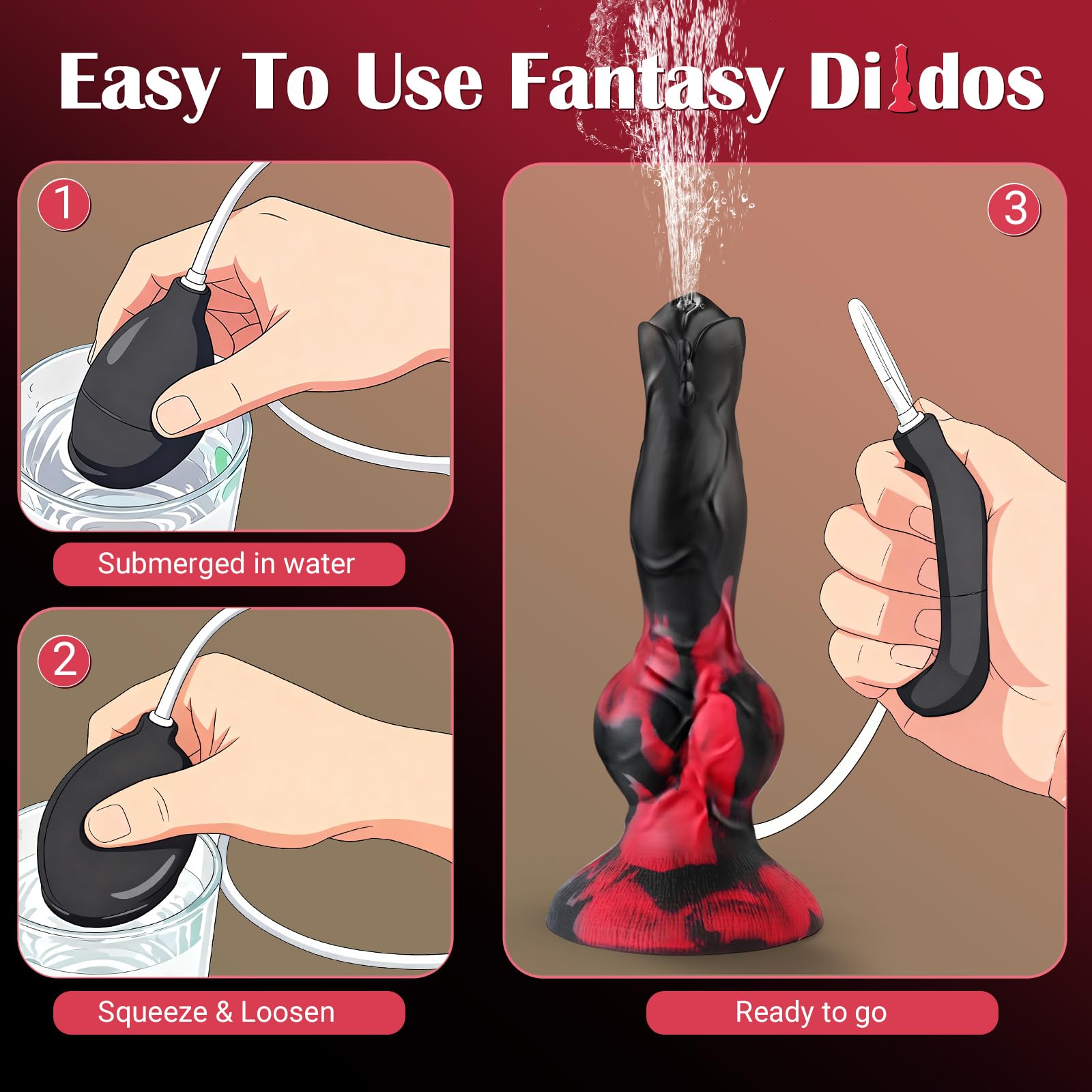Squirting Monster Dildo Sex Toys, 8.3'' Silicone Ejaculating Fantasy Dildo Soft with 2 Knots, Beginners Dog Cumming Dildos with Suction Cup for G Spot Anal, Adult Sex Toy for Women Men