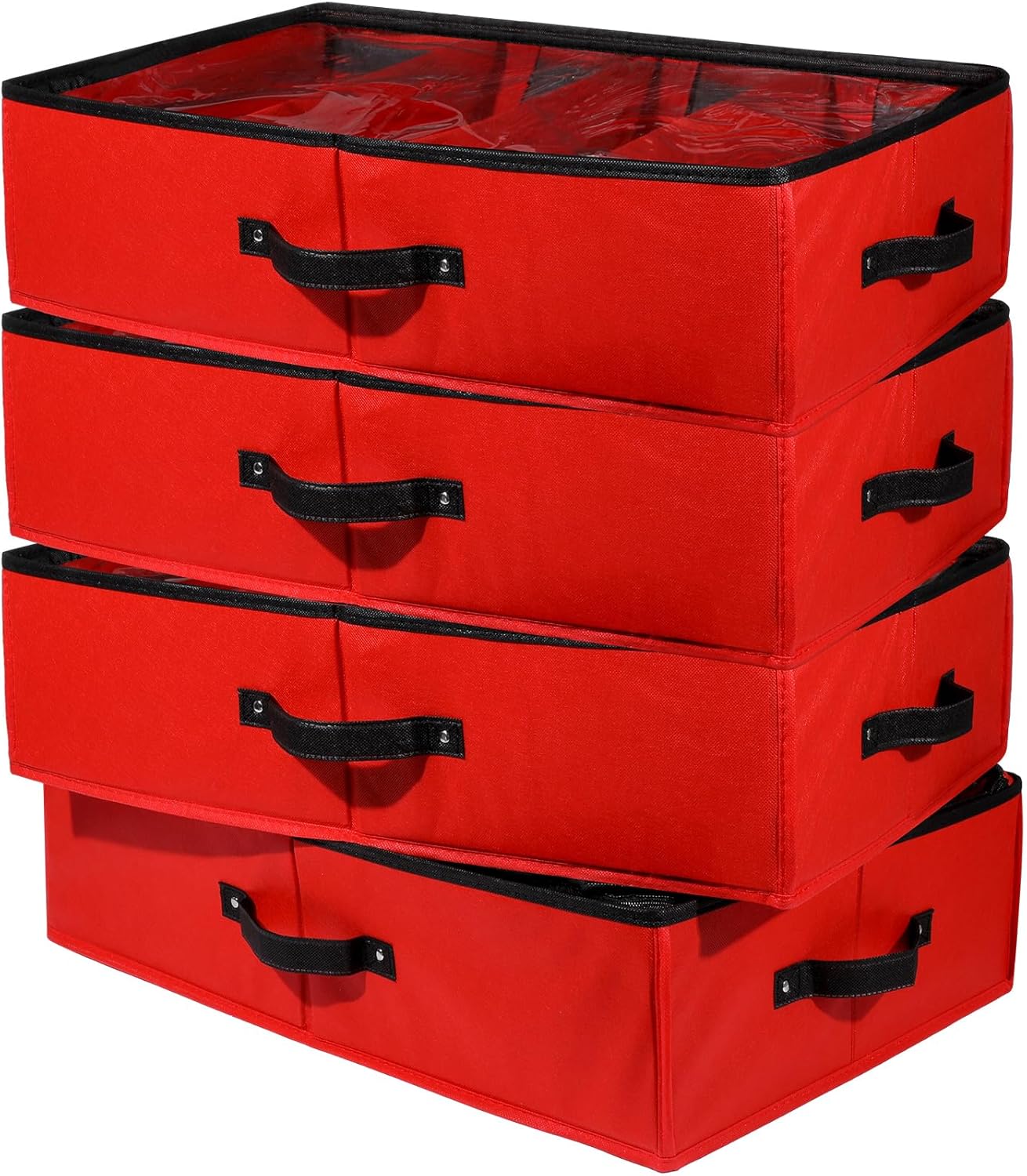 Preboun 4 Pack Clear Top Christmas Nutcracker Storage Box - Each Holds 4 Figurines up to 16 Inches (Red)