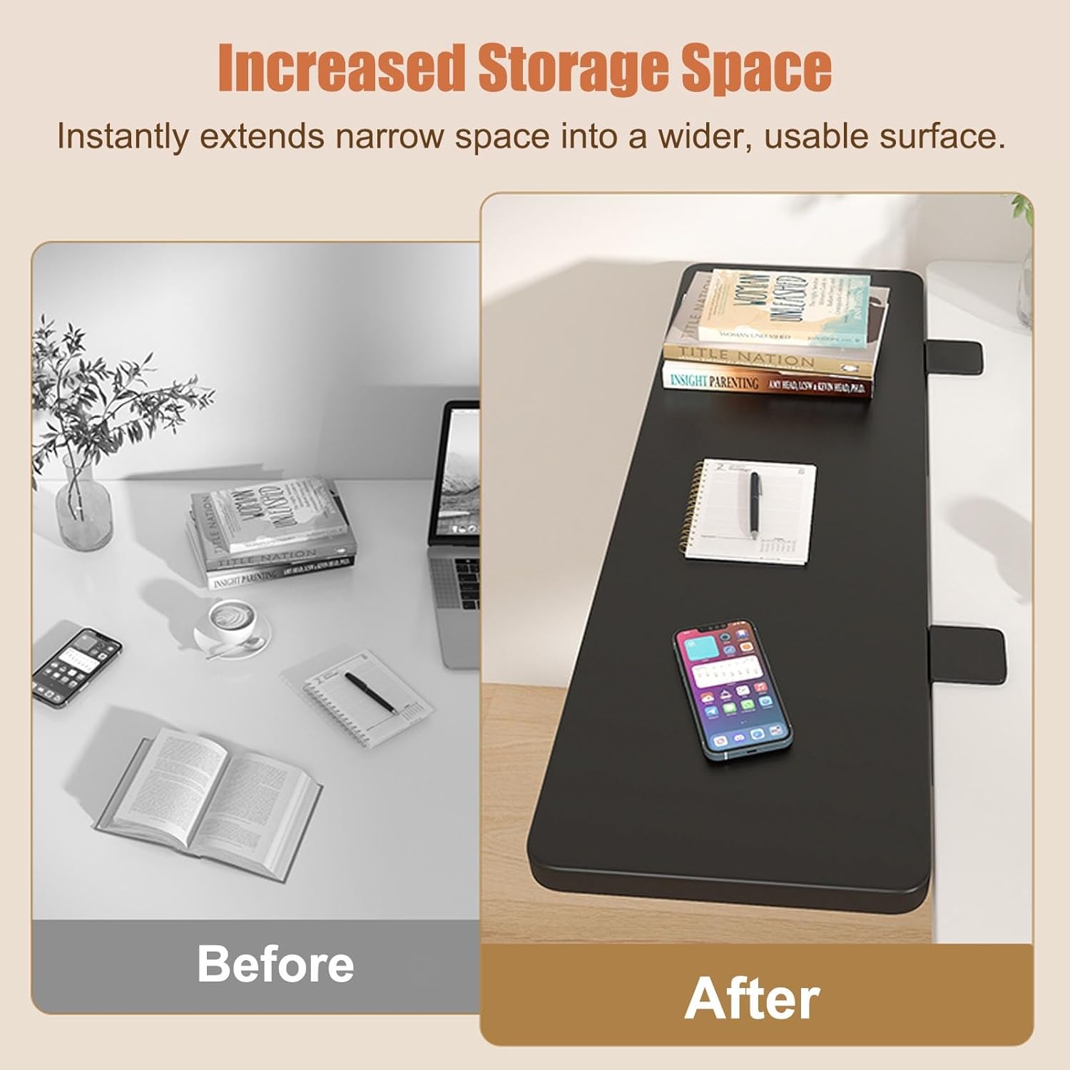 Foldable Window Sill Plant Shelf & Desk Extender - Removable Wooden Countertop nizer, Black/White, 50x20cm (19.7x7.9in) - Perfect for Indoor Gardening & Space Saving Soluts