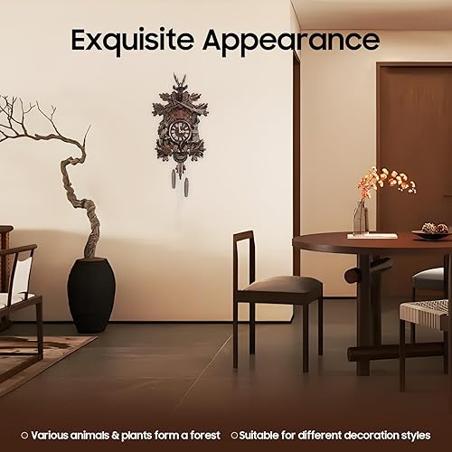 Miniatura 3 de TFCFL Reloj de pared de cuco retro, reloj de cuco con diseño de bosque animal, reloj de pared de cuarzo musical con péndulo y silenciador nocturno