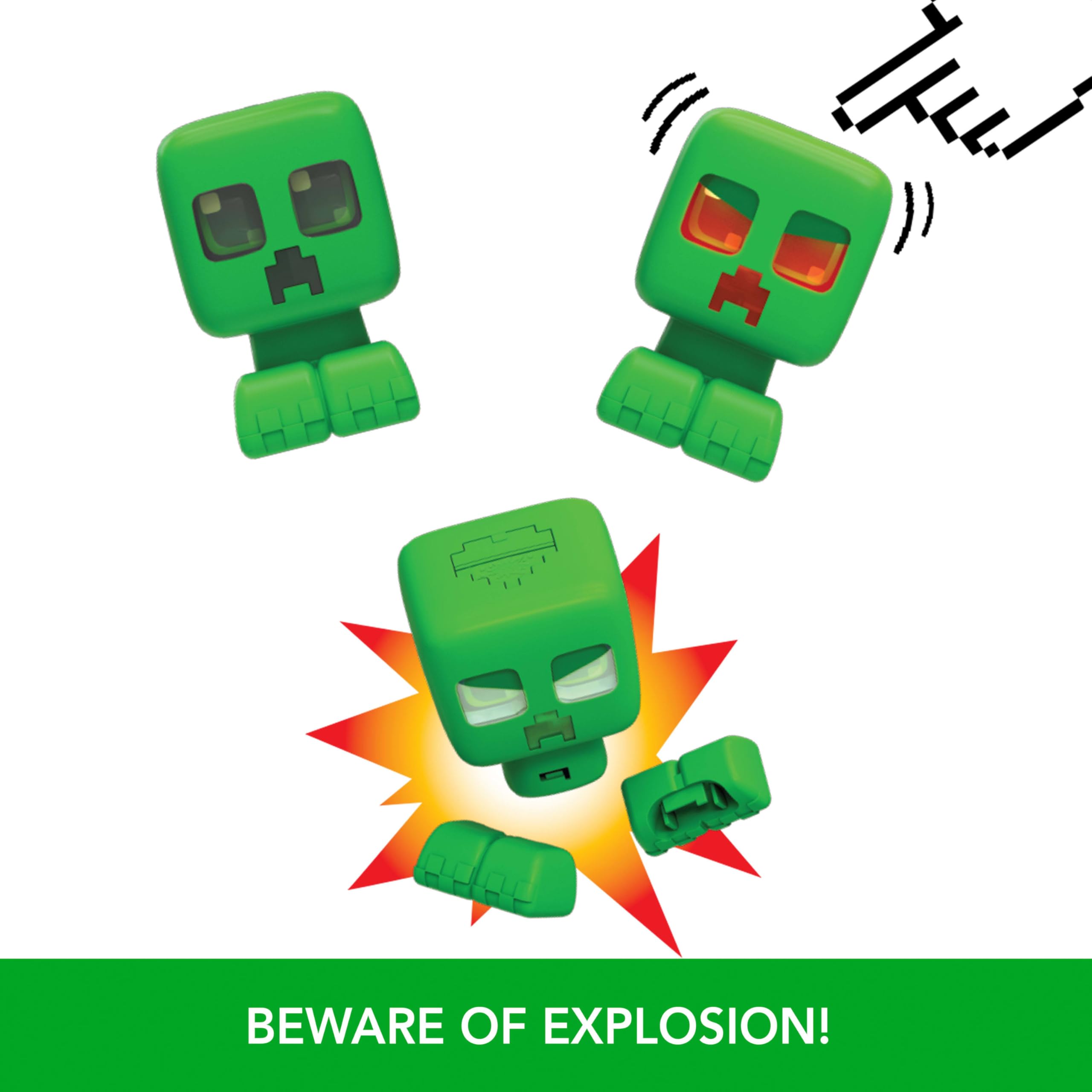 Mattel Minecraft Mein Haustier-Creeper interaktives Spielzeug mit Lichtern, Geräuschen und Explosion, ca. 14 cm große per Knopfdruck aktivierte Figur, JGX49