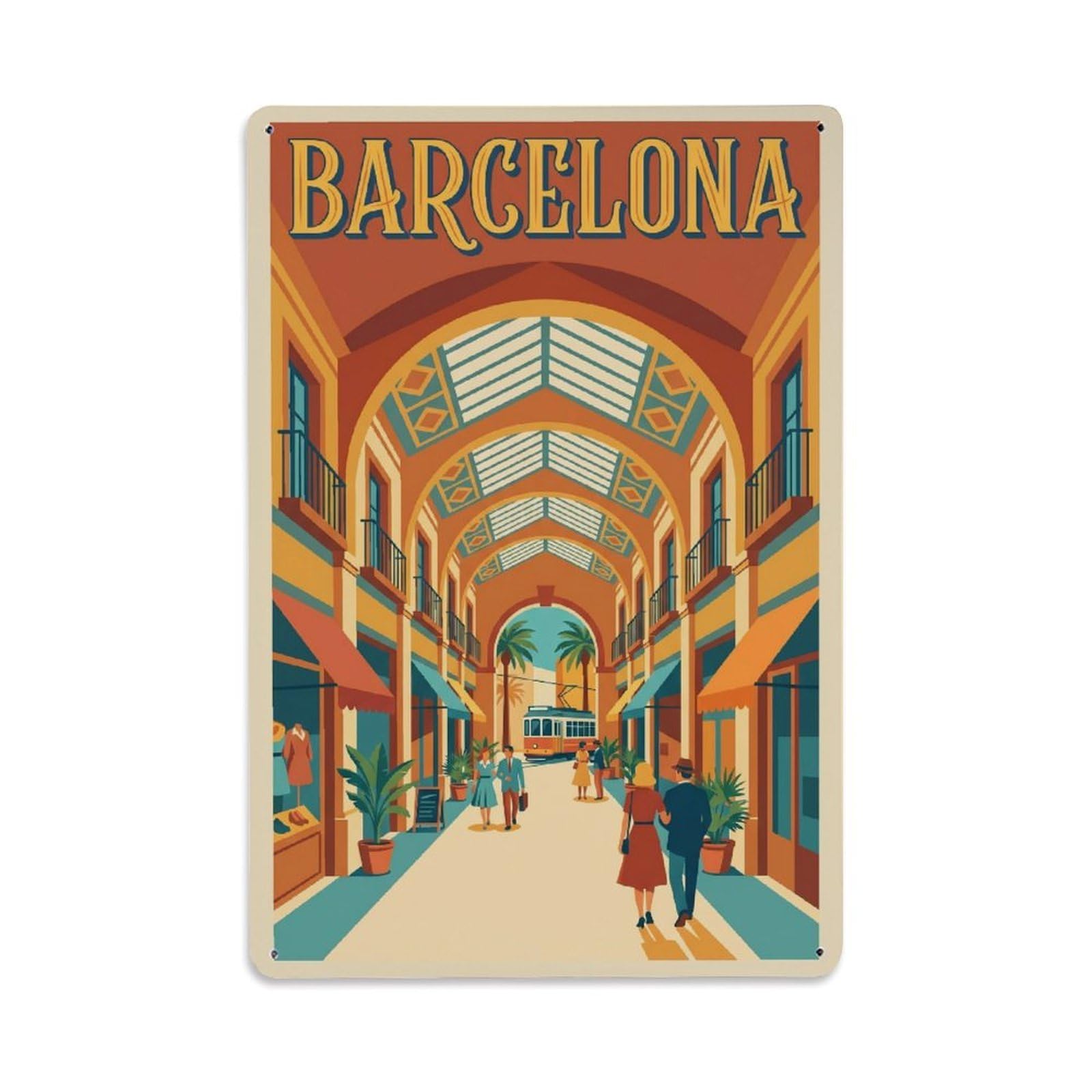 Vintage Travel Arcade Spain Covered Metal Tin Sign
