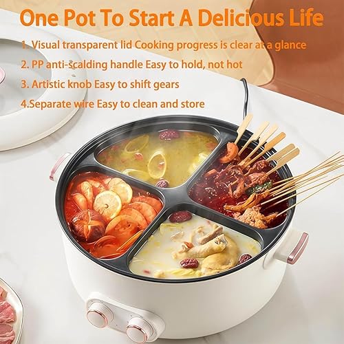Miniatura 4 de Olla multifuncional de cuatro rejillas, olla eléctrica con 4 compartimentos, gran capacidad de 6 litros, una olla con 4 sabores, olla china Shabu