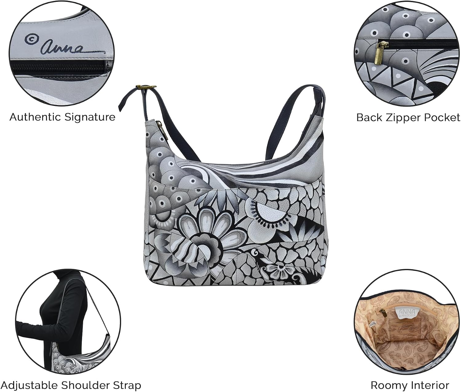 Anna by Anuschka Women’s Original Hand-Painted Genuine Leather Medium Shopper Hobo