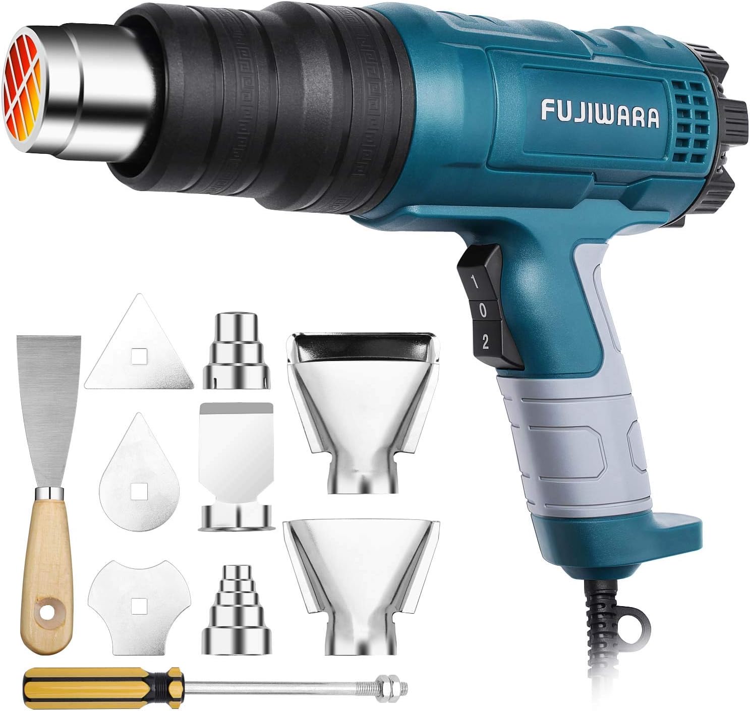 Heat Gun 2000W Variable Temperature, Hot Air Gun 122°F - 1112°F with 5 Nozzle Attachments for Stripping Paint, Shrinking PVC/Wrap, Cell Phone Repairs (2000W (2 Temp Setting))