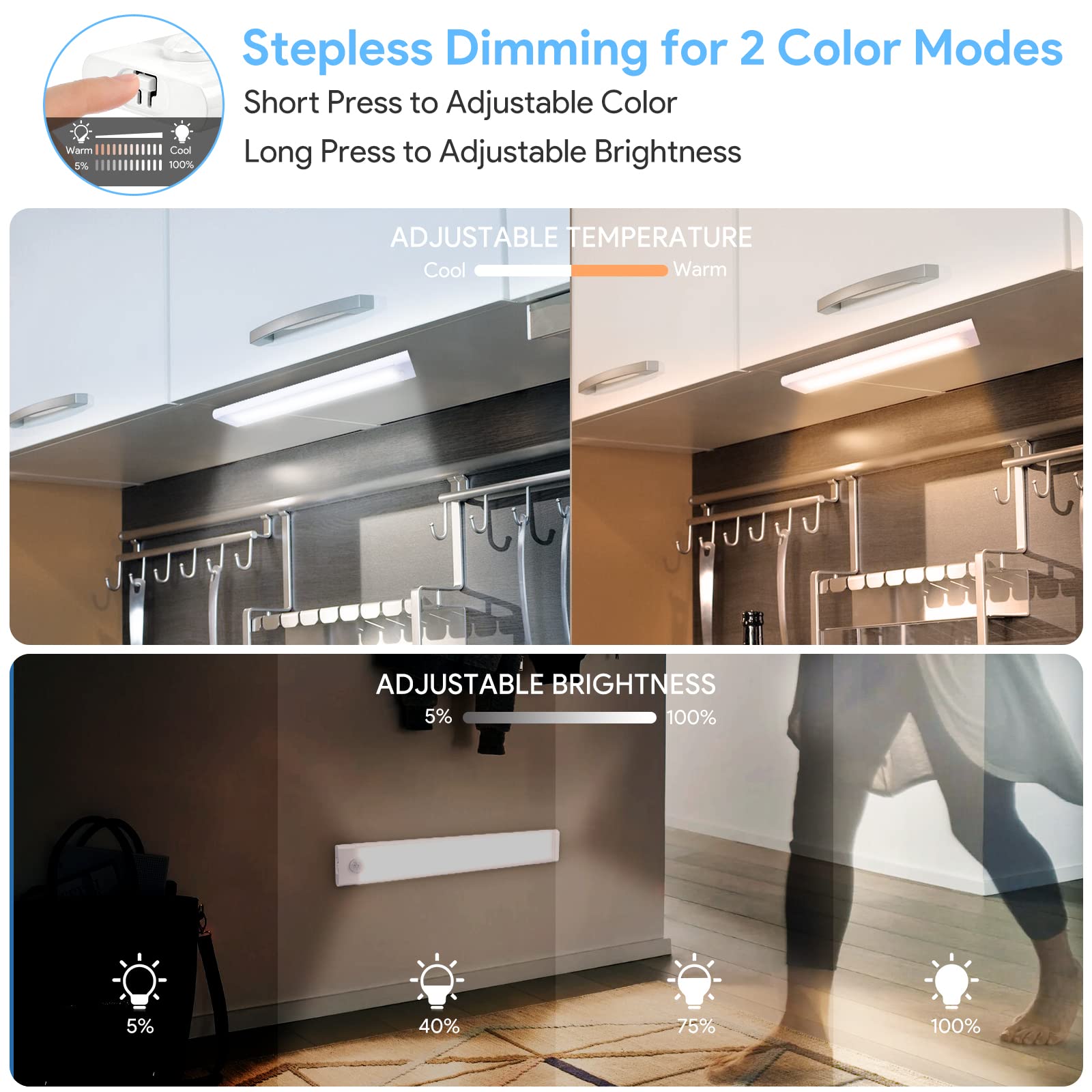 LED Bar Lights Cabinet Light Motion Sensor Light USB TYPE-C Ultra-thin Portable Night Light For Kitchen Cabinet Bedroom Wardrobe - 39 - View #3