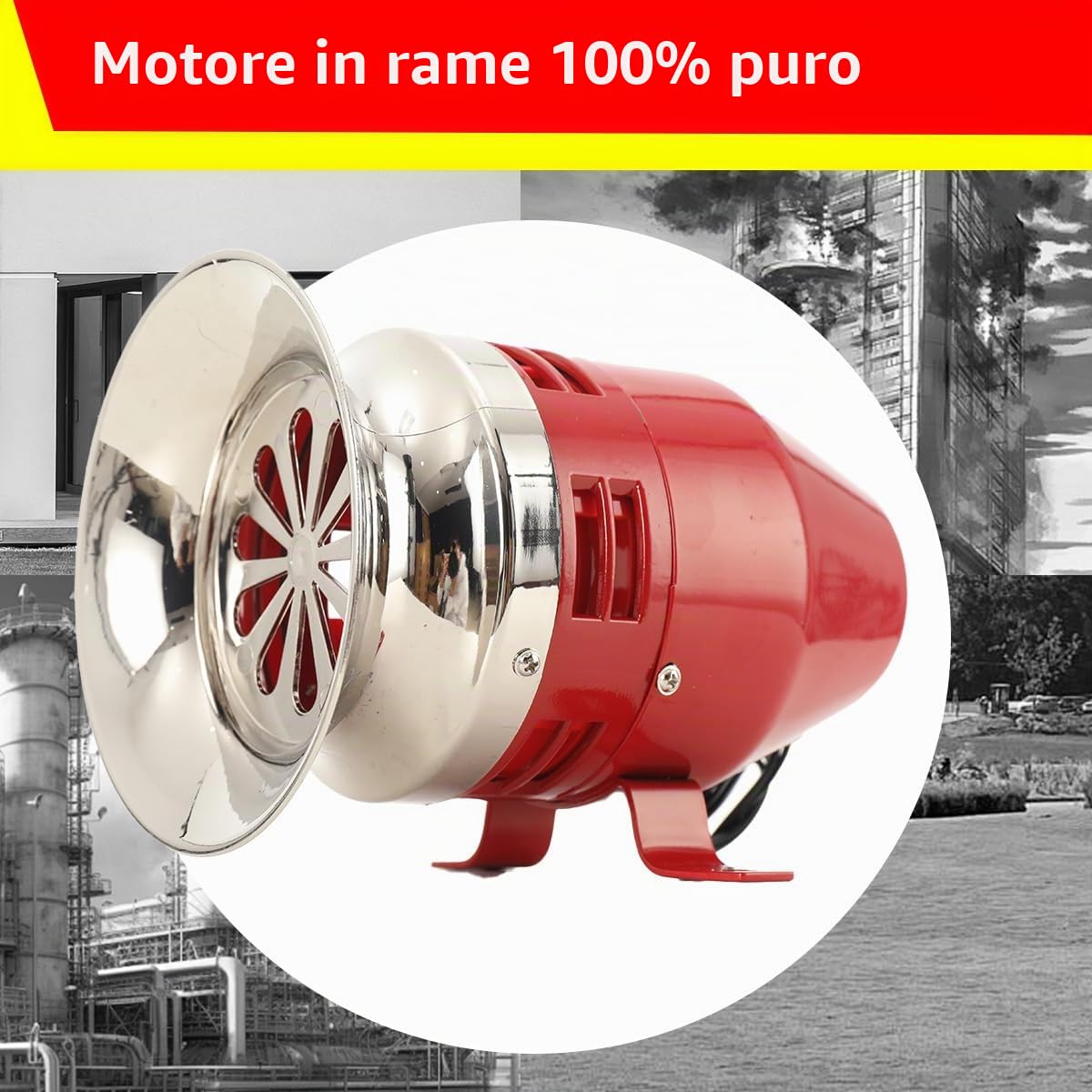 Industrielle Sirena di Allarme MS-390 - 120dB Motore Resistente in Acciaio 220V 100W ad Alta Decibel -30℃ Resistente al Freddo Suono Continuo (Rosso)