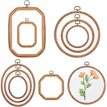 9 Pcs Large Embroidery Hoop Frame Decorative Imitated Wood Display Frame Circle Oval Octagonal Cross Stitch Hoop Ring for Art Craft DIY Sewing and Hanging Ornaments DecorMixed Shape