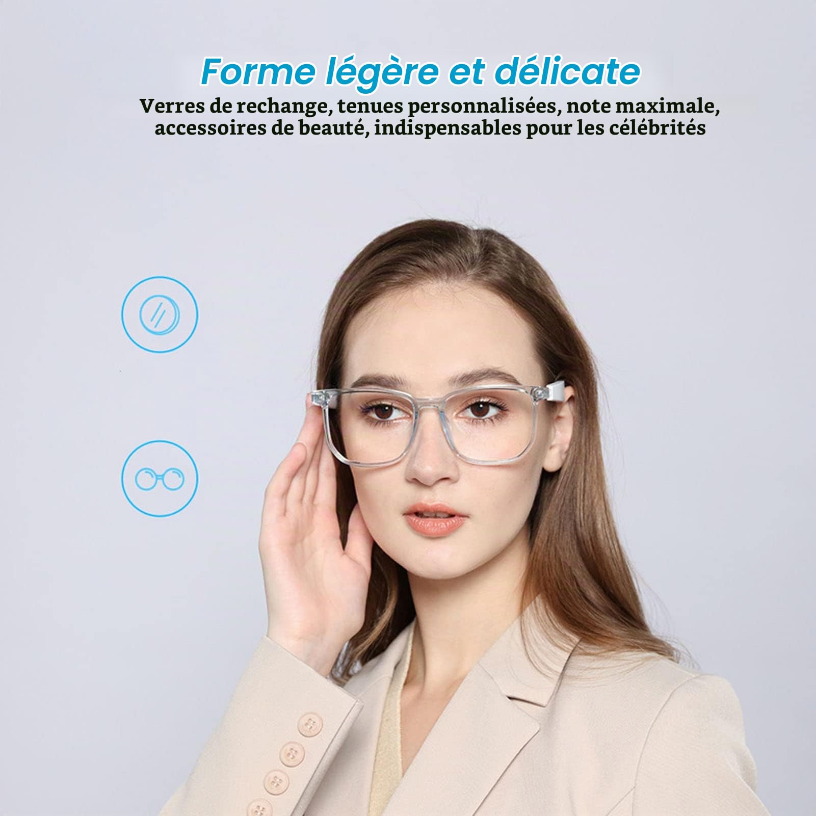 ASHATA Lunettes Bluetooth, Lunettes de étanches IP65, Lunettes de Musique sans Fil à Commande Tactile électronique avec écouteurs à Moitié Ouverts pour Les Jeux, Les Réunions, Les