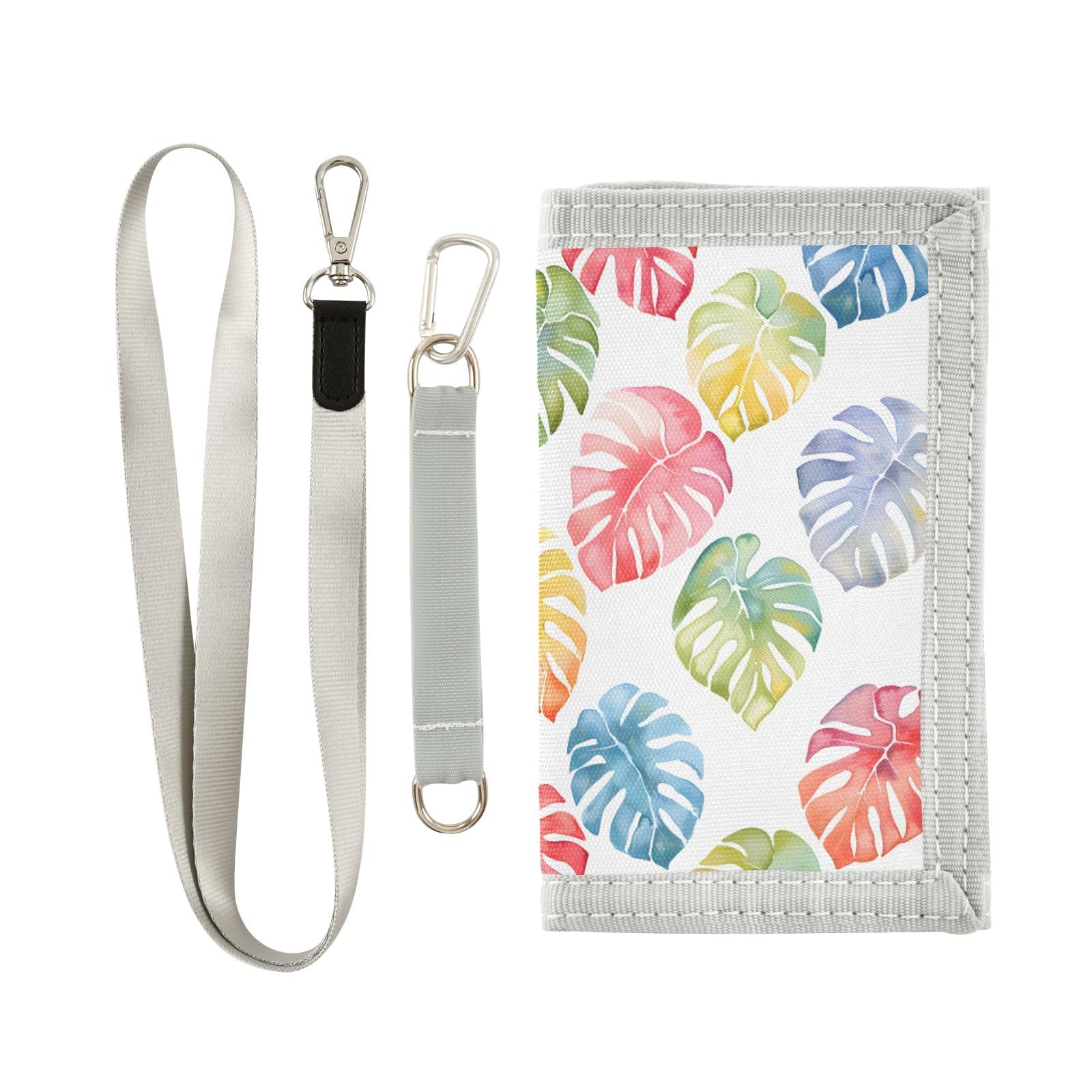 ALAZA Kids Wallets for Boys Girls Toddler Trifold Wallet Children Small Watercolor Monstera with Zipper Coin Pocket