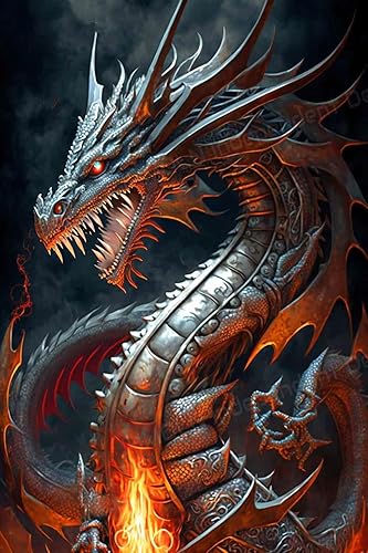 Rompecabezas de 1000 piezas para adultos, dragón plateado llameante, madera segura, impresión de alta definición, hermosos dibujos, pasa las