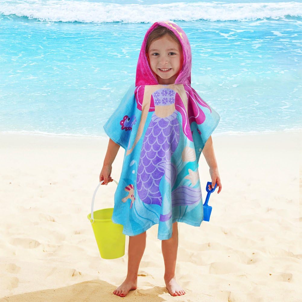 G Lake Kids Hooded Poncho 100% Cotton Swim Beach Bath Pool Towel for Girls/Boys(Mermaid)