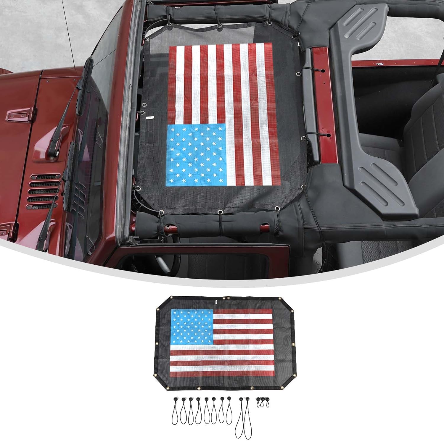 Linskip Sun Shade Compatible with 2007-2017 Jeep Wrangler JK 4 Door, Full-Body Mesh Sunshade Bikini Top Cover for Jeep JK Exterior Accessories(Flag)