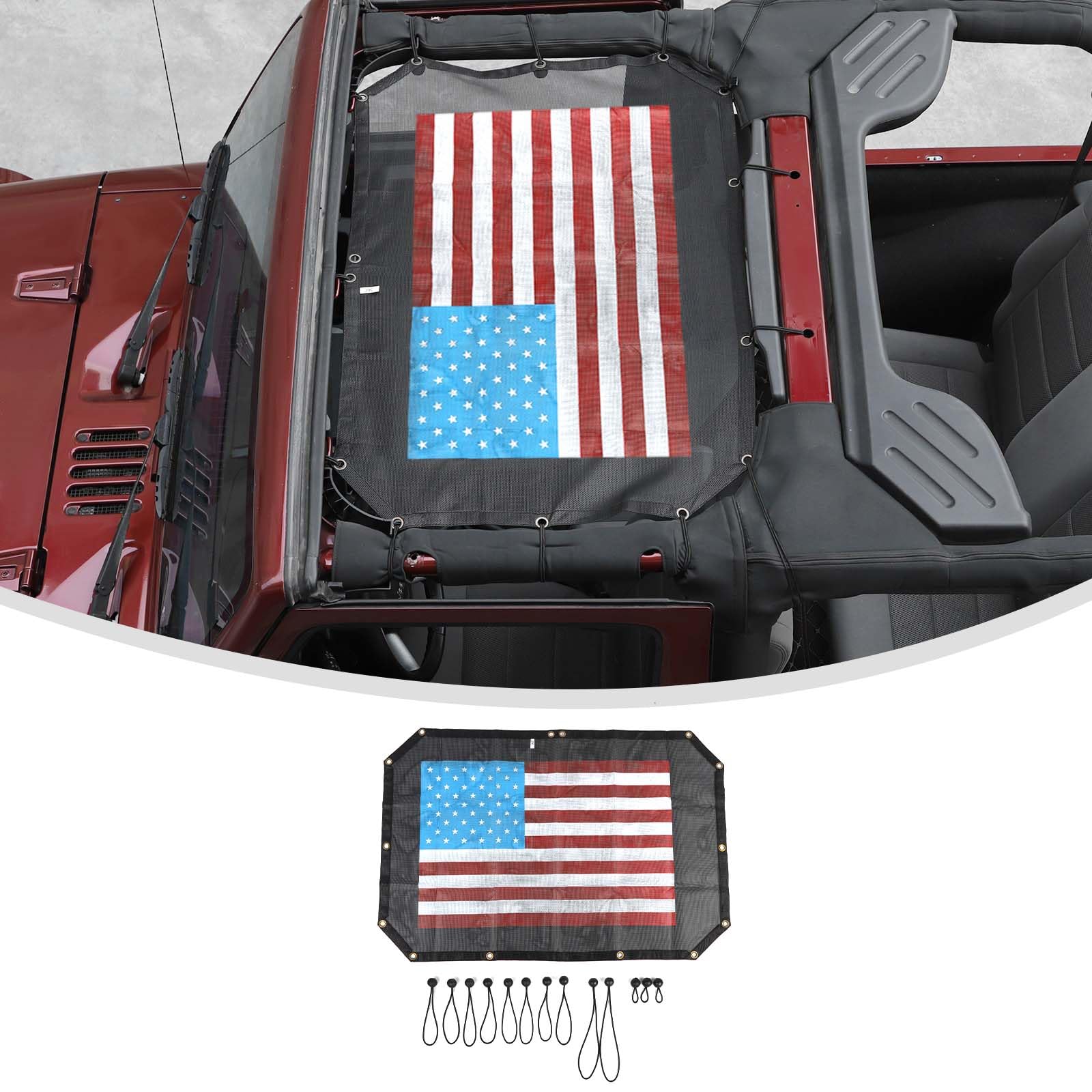 Linskip Mesh Sun Shade Top Compatible with 2007-2017 Jeep Wrangler JK JKU 2/4Door, Freedom Panel Sunshade Bikini Top for Jeep Wrangler JK Accessories(