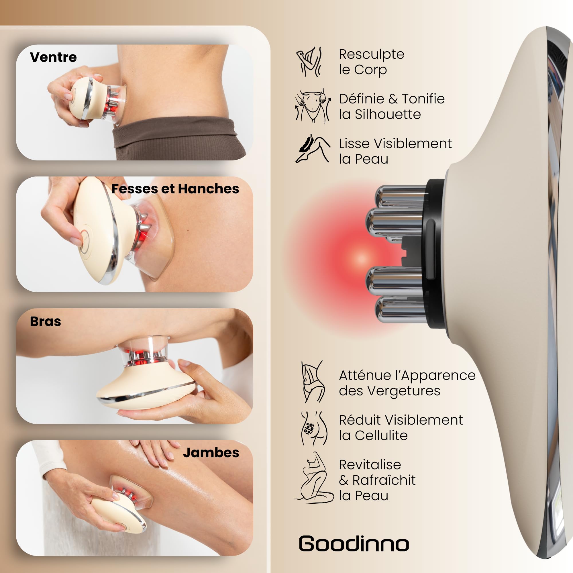 Appareil de Massage Anti Cellulite à Ventouse Électrique – Palper Rouler Automatique, 6 Niveaux d’Intensité - Stimule la Circulation Sanguine et le Drainage Lymphatique