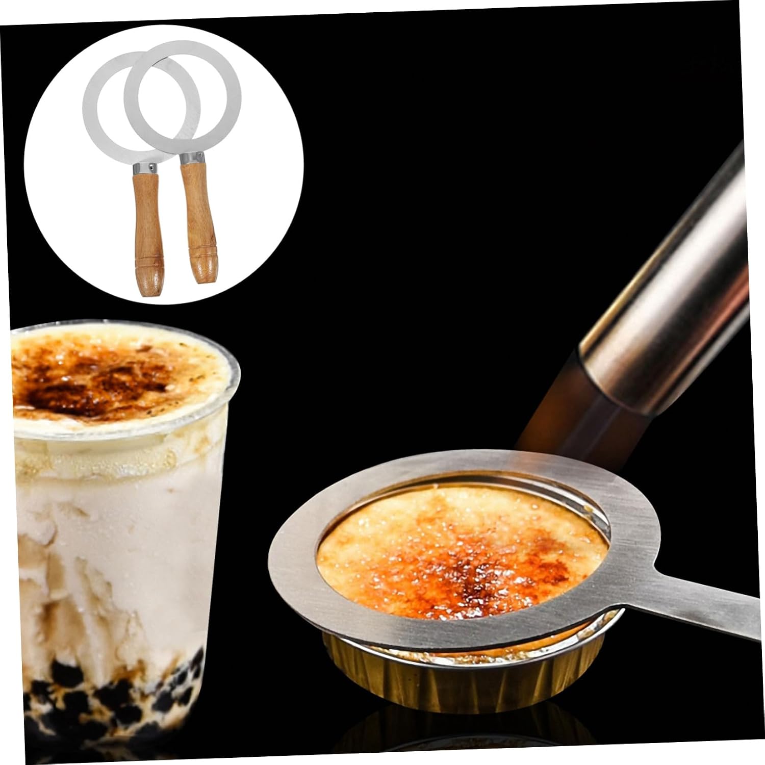 INOOMP 2Pcs Stainless Steel Baking Cup Ring Handheld Cup Rim Cover for Milk Tea and Coffee Sturdy for Caramel Flan and Hot Beverages