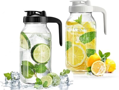 Miniatura 27 de Tarro Mason con tapa de boquilla para verter en forma de V, jarra de té helado de 2 cuartos de galón, doble a prueba de fugas, jarra de bebida de 64