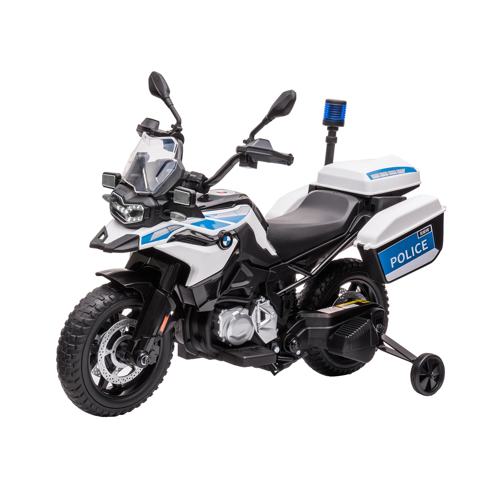 Licensed BMW Electric Police Motorcycle for Kids, 12V Ride On Motorcycle with Training Wheels, 2 Speeds (1.86-4.35mph), LED Headlights, MP3 Player &