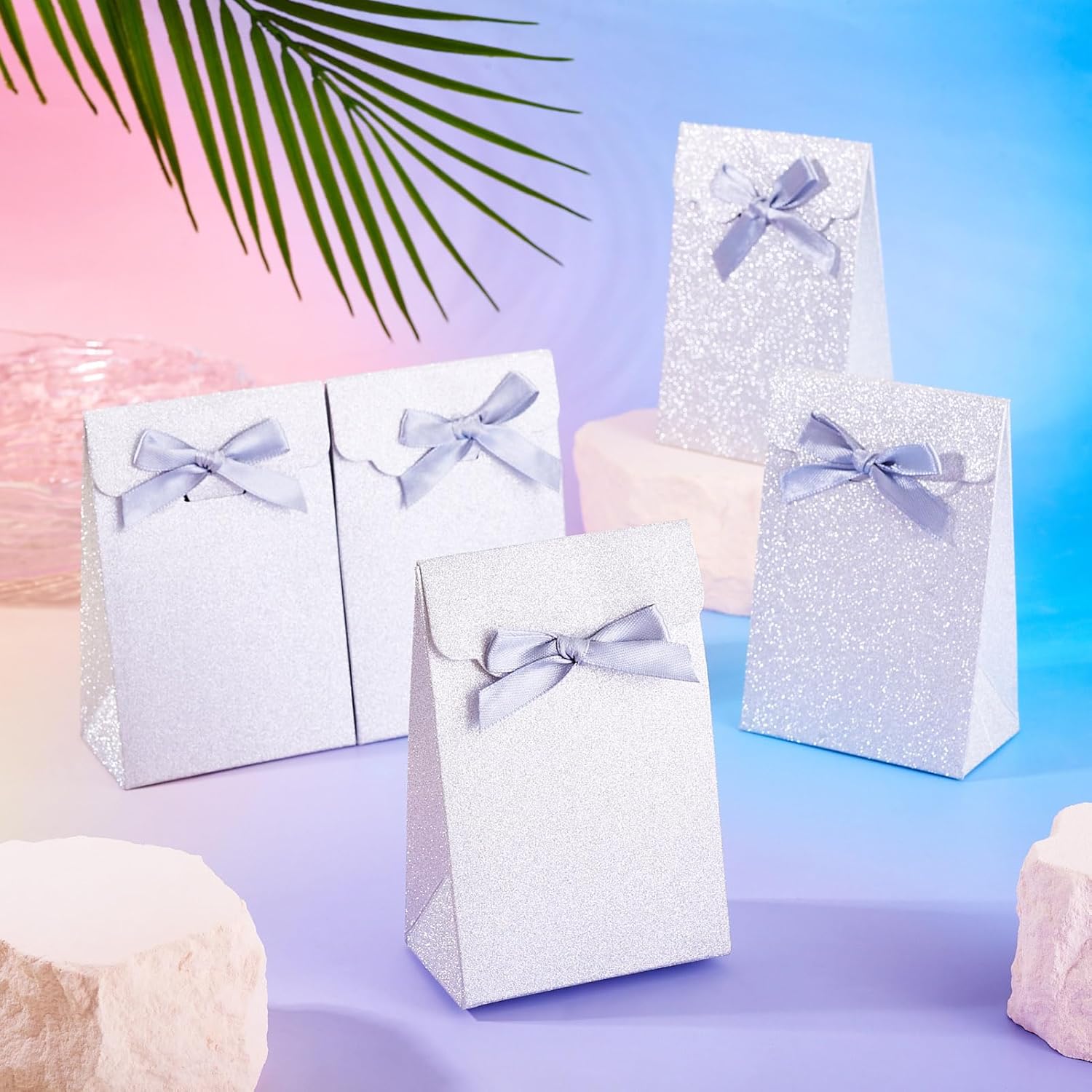 Cheriswelry 12Pcs Paper Gift Bags With Ribbon Bow White Rectangle Candy Goodie Bags Party Favor Supplies 3.11x1.81 Inch for Birthday Wedding Christmas Holiday Decor - Image 3