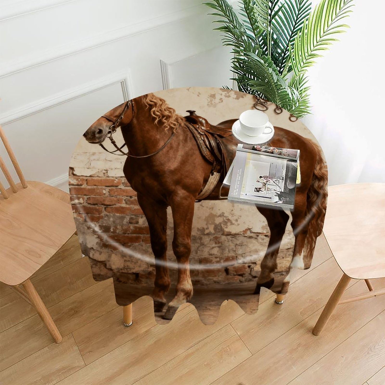 LDGSUPH Horse Vintage Round Tablecloth Cover Washable Luxurious Fabric Table Cover Decor Wrinkle Free Fashion Round Table Cloth for Home Dining Kitchen Party 60 in