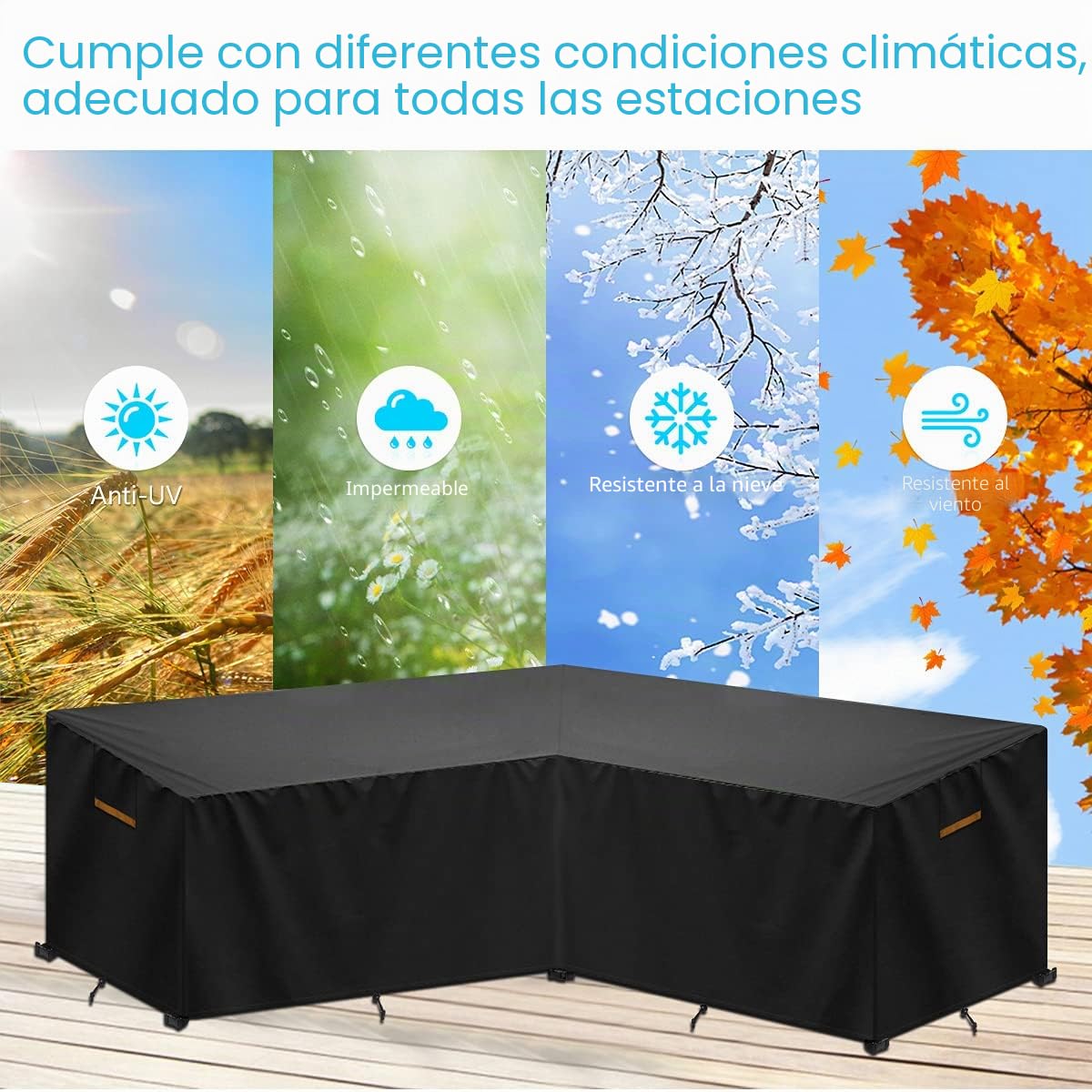 Cubierta de Muebles en Forma de L, Funda para Muebles de Jardin Sofá Esquinero, Funda Muebles Exterior, Impermeable Anti-UV Funda Protectora para Sofa de Jardin, 216x216x85/80cm