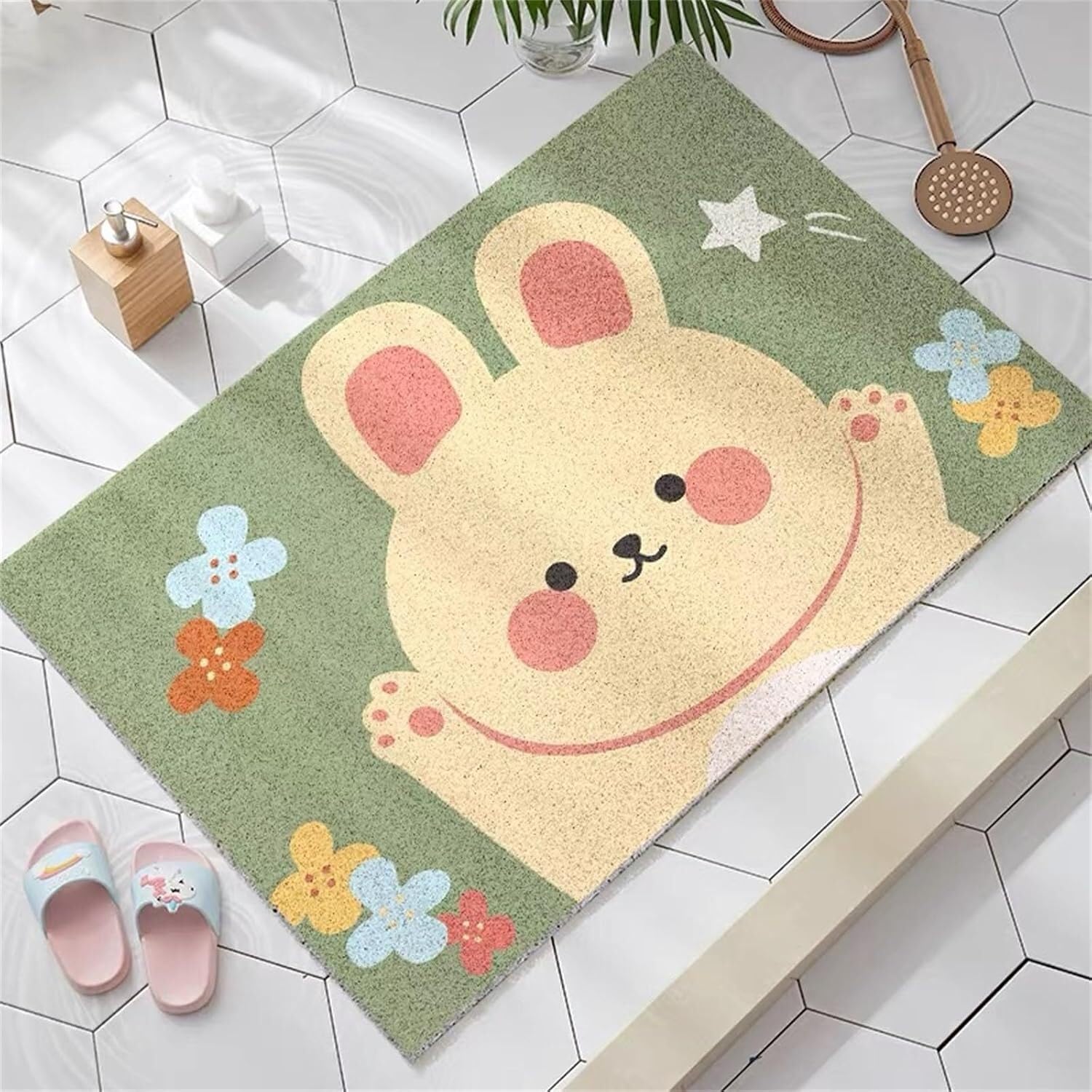 di Alta Gamma Tappetino luffa – Cartone Animato e Morbido(Green Rabbit,100x120cm)
