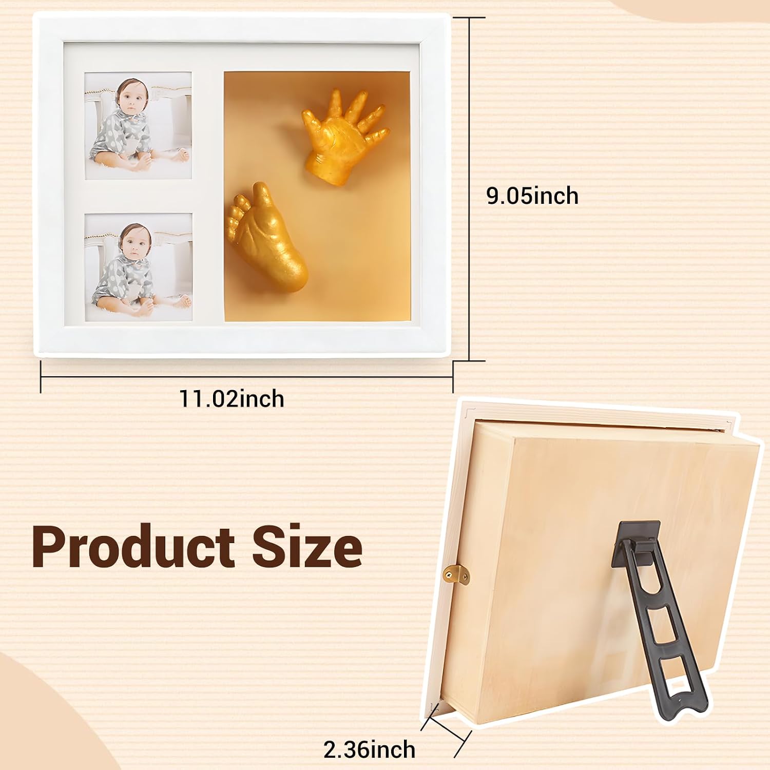 Baby Casting Kit Hand and Foot & Baby Picture Frame, 3D Three Grid Newborn Keepsake Personalized Photo Frame, Plaster Foot Mold Kit for New Mom Gifts First Birthday