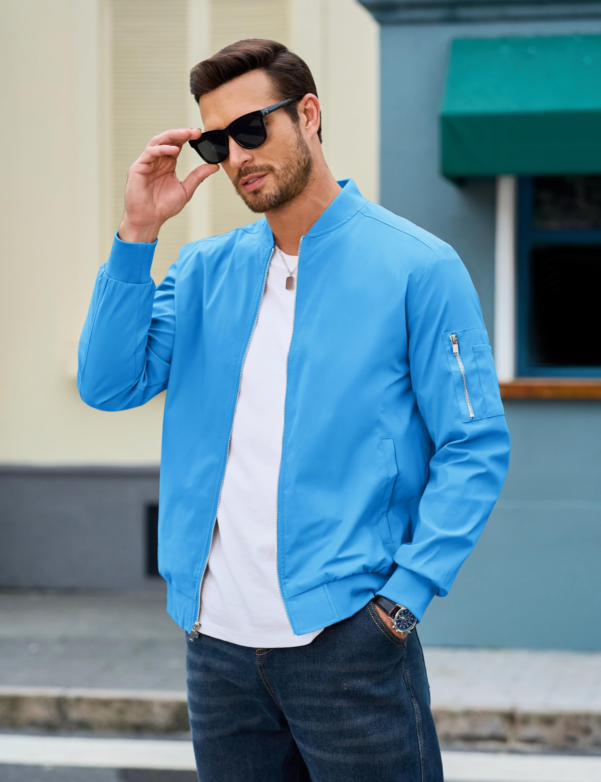 MAGCOMSEN Men's Jacket Lightweight Windbreaker Bomber Jacket Windproof Casual Jacket Zip Up Coats Outwear with 5 Pockets