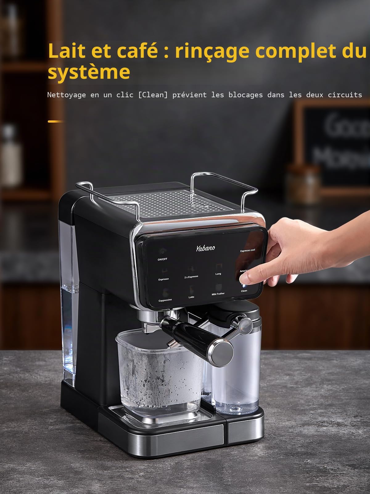 Yabano Machine à expresso, 20 bars, avec mousseur à lait automatique de 500 ml, 6 boissons, écran tactile couleur, réservoir d'eau de 1,5 l, cafetière cappuccino et latte, 1450 W