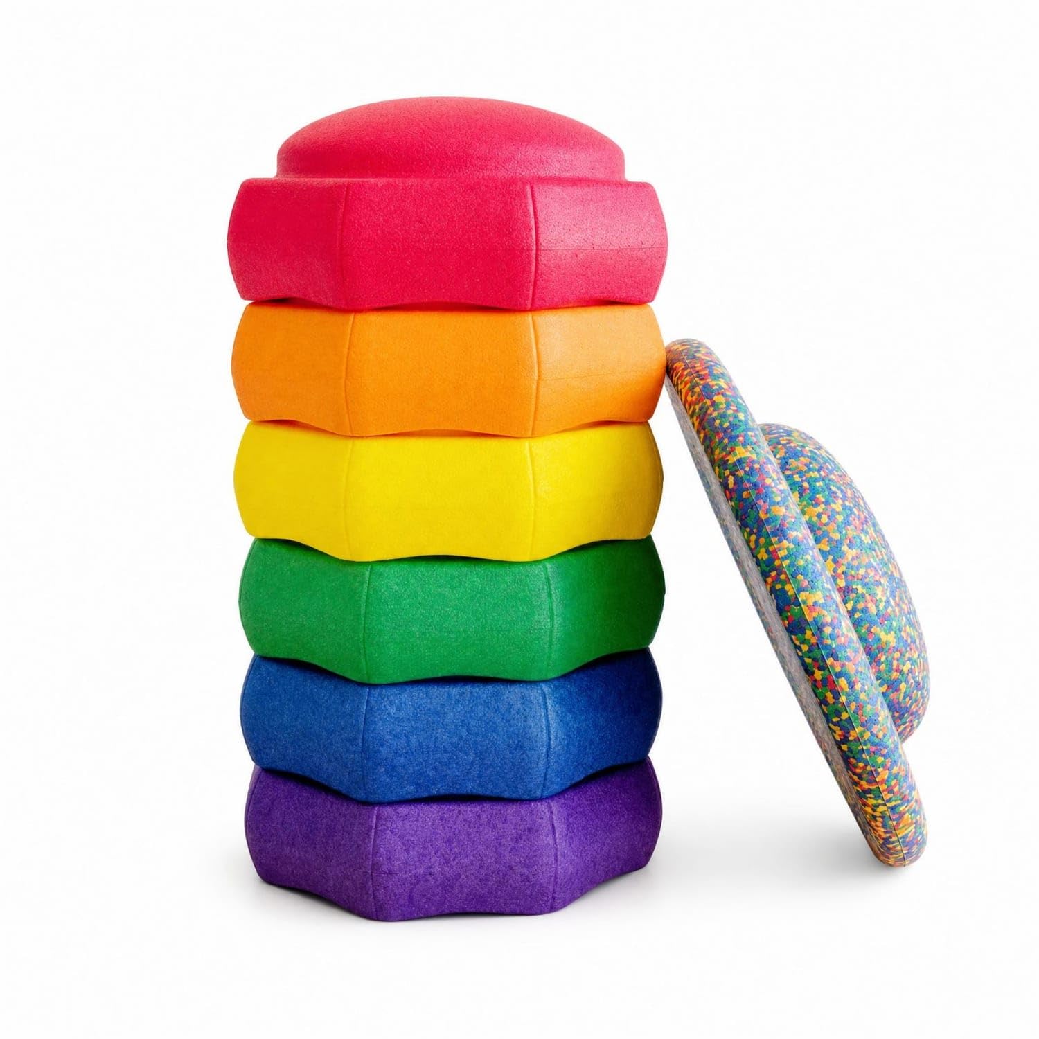 7 Pieces Soft Material Stepping Stones with Balance Board Textured Balance Stepping Toy Indoor Outdoor Coordination Toy Long-Lasting for Children, Toddlers,Obstacle Course,Rainbow 6-pk W a-image-40