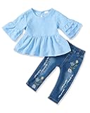 NZRVAWS Baby Girl Clothes Toddler Girl Outfits Infant Ruffle Shirt Denim Ripped Jeans Cute Clothing Set