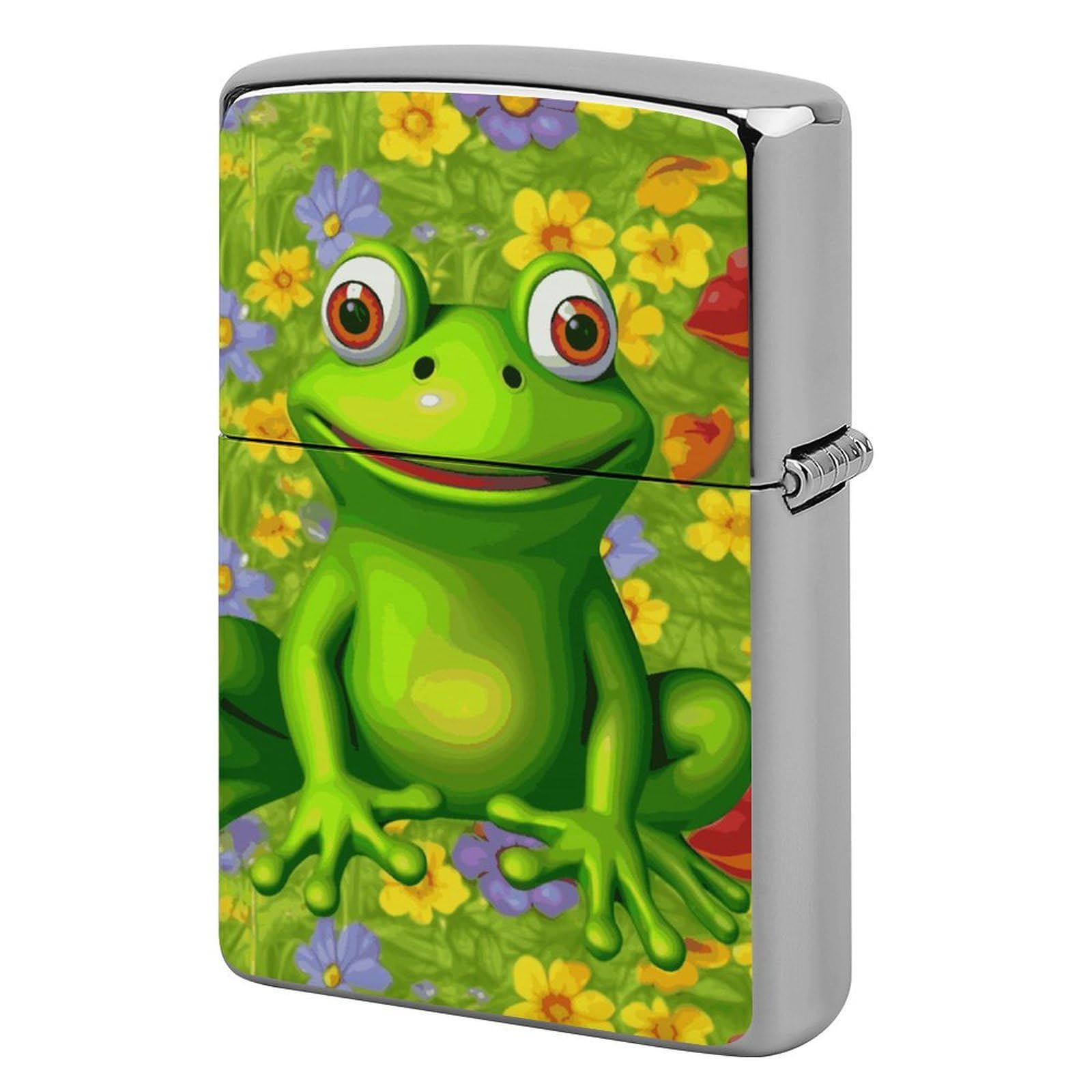 Fzmvsqh Men's White Frog Cigarette Lighter Case Metal Vintage Cigarette Flip Lighter Cover Pouches Kerosene Smoke Lighter Sleeve Pocket Lighters Double Side Cool Lighters For