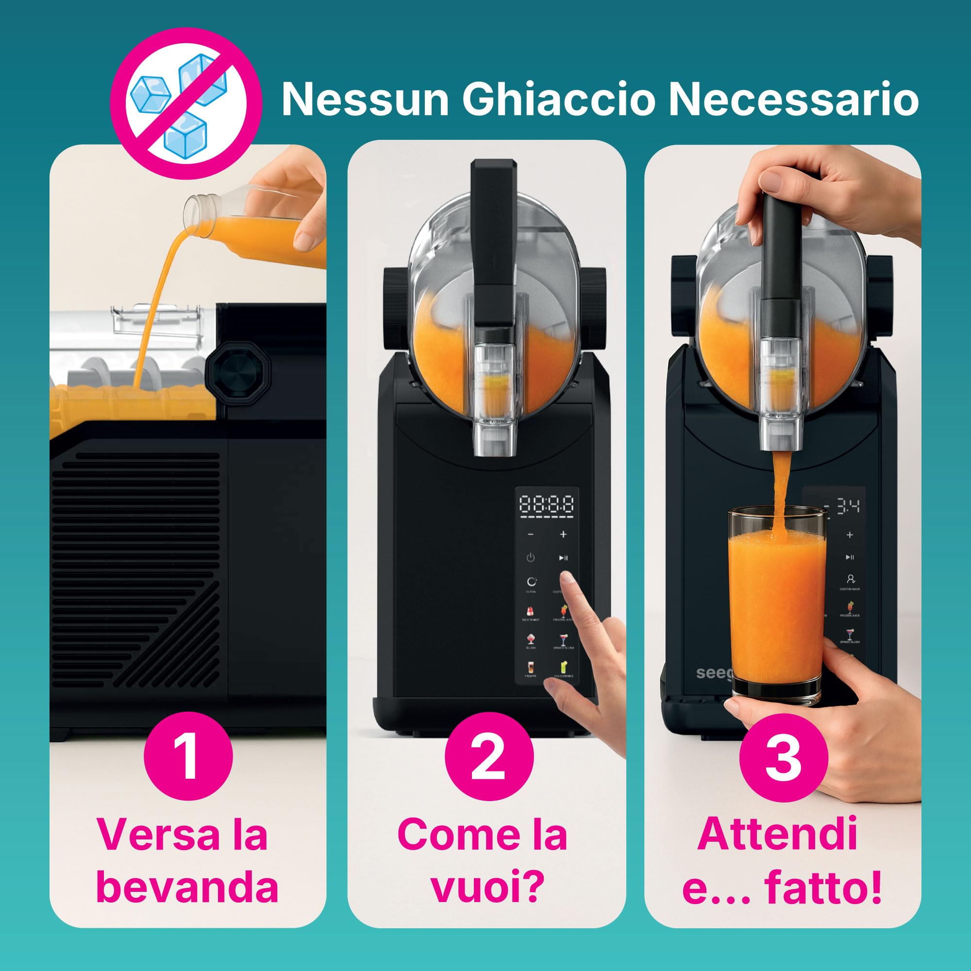 Seeger SuperSlush Macchina per Granite, 2 Litri, 7-in-1, Nessun Ghiaccio Necessario, 7 Programmi, Tecnologia InstantFreeze 15 min, Slushie Maker, Granita, Cocktail, Frappé, Milkshake, Nero, SLFRZ1BK
