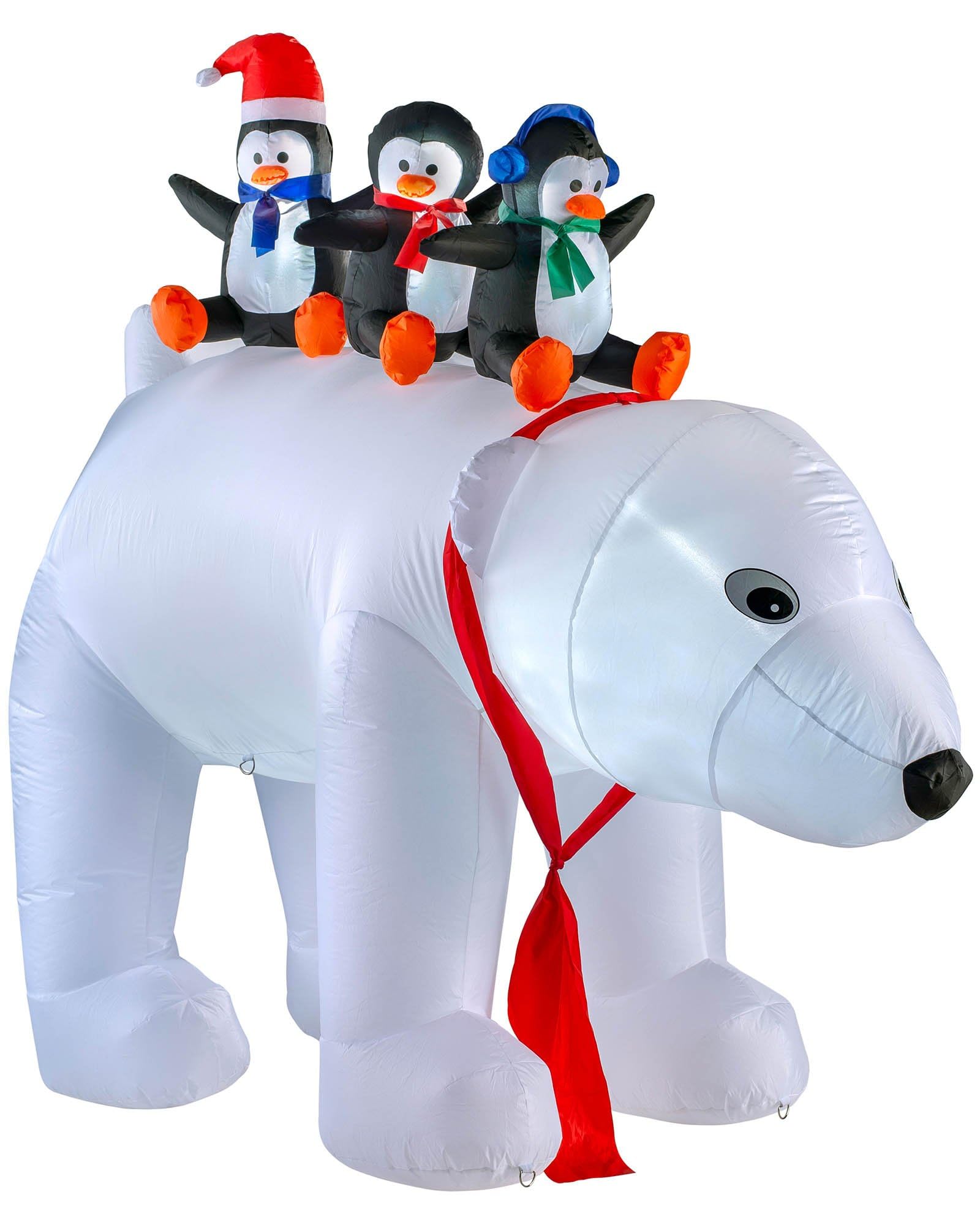 WeRChristmas Inflatable Christmas Polar Bear with 3 Penguins Decoration, White, 6 ft