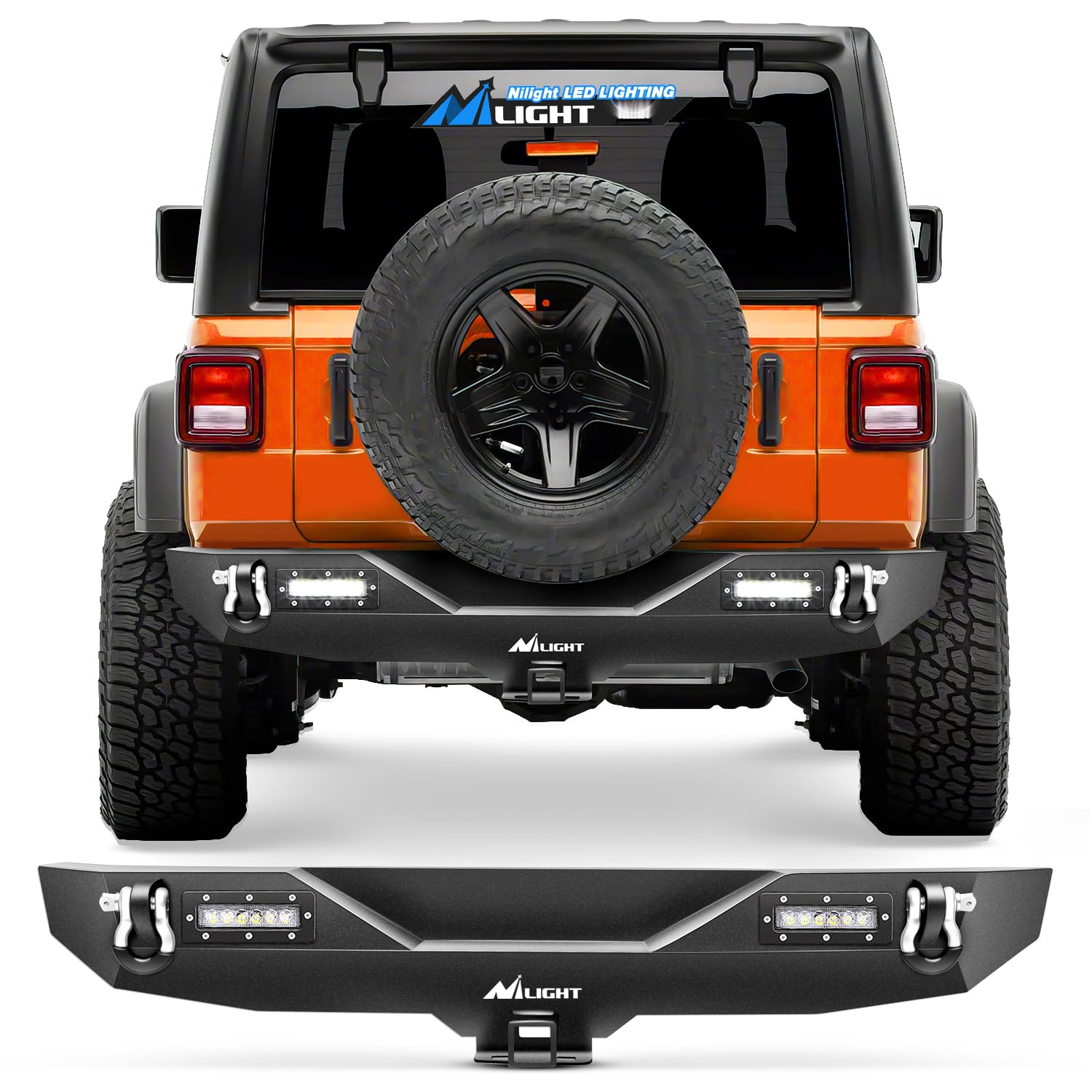 Nilight - JK-52A Rear Bumper Compatible for 2007-2018 Wrangler JK,Rock Crawler Bumper with Hitch Receiver &amp; 2X Upgraded 18W LED Lights Off Road Textured Black