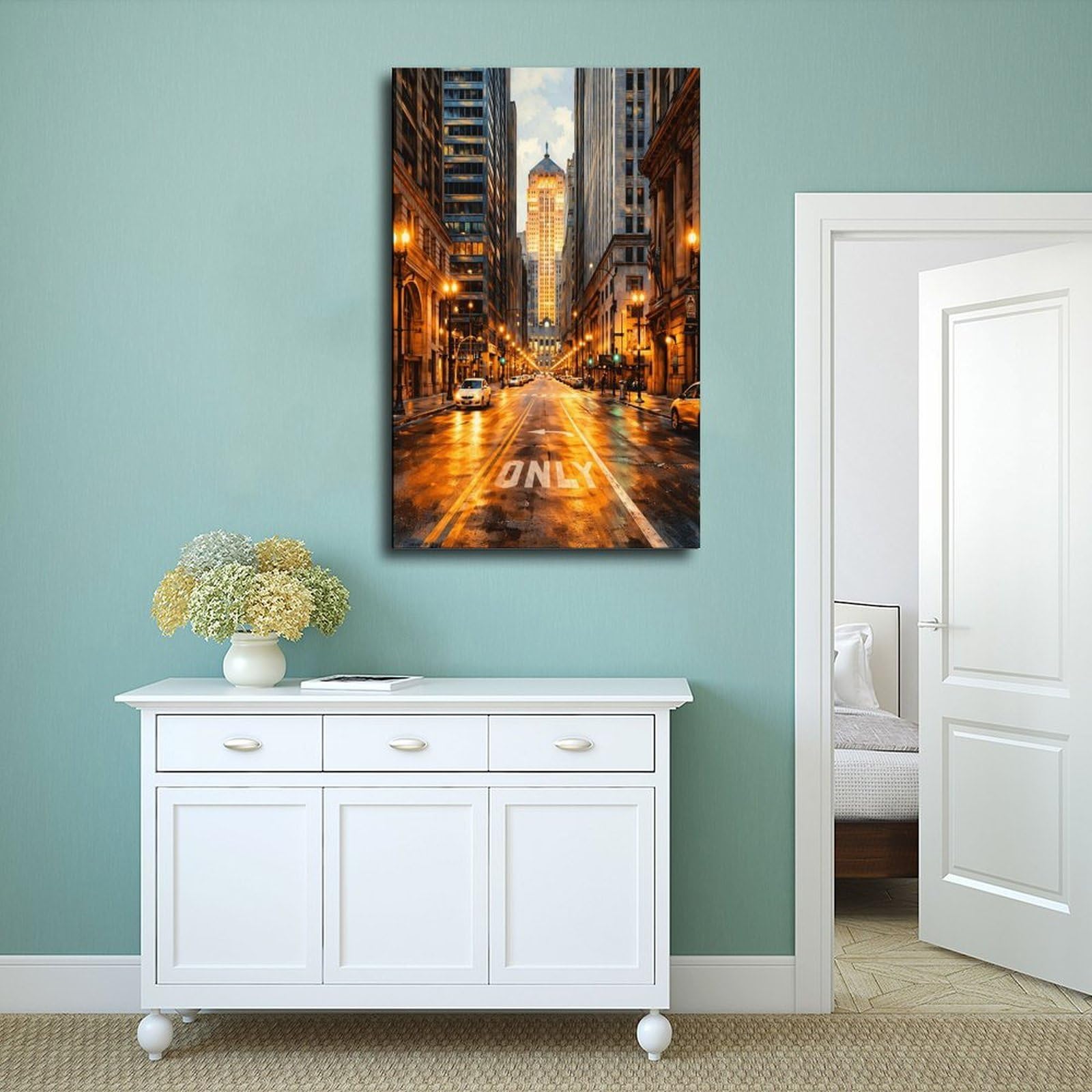 Beleuchtung, Straßen, Stadtarchitektur, Landschaftsposter, Leinwandposter, Wandkunst, Dekordruck, Bild, Gemälde für Wohnzimmer, Schlafzimmer, Dekoration, 50,8 x 76,2 cm (L x B)